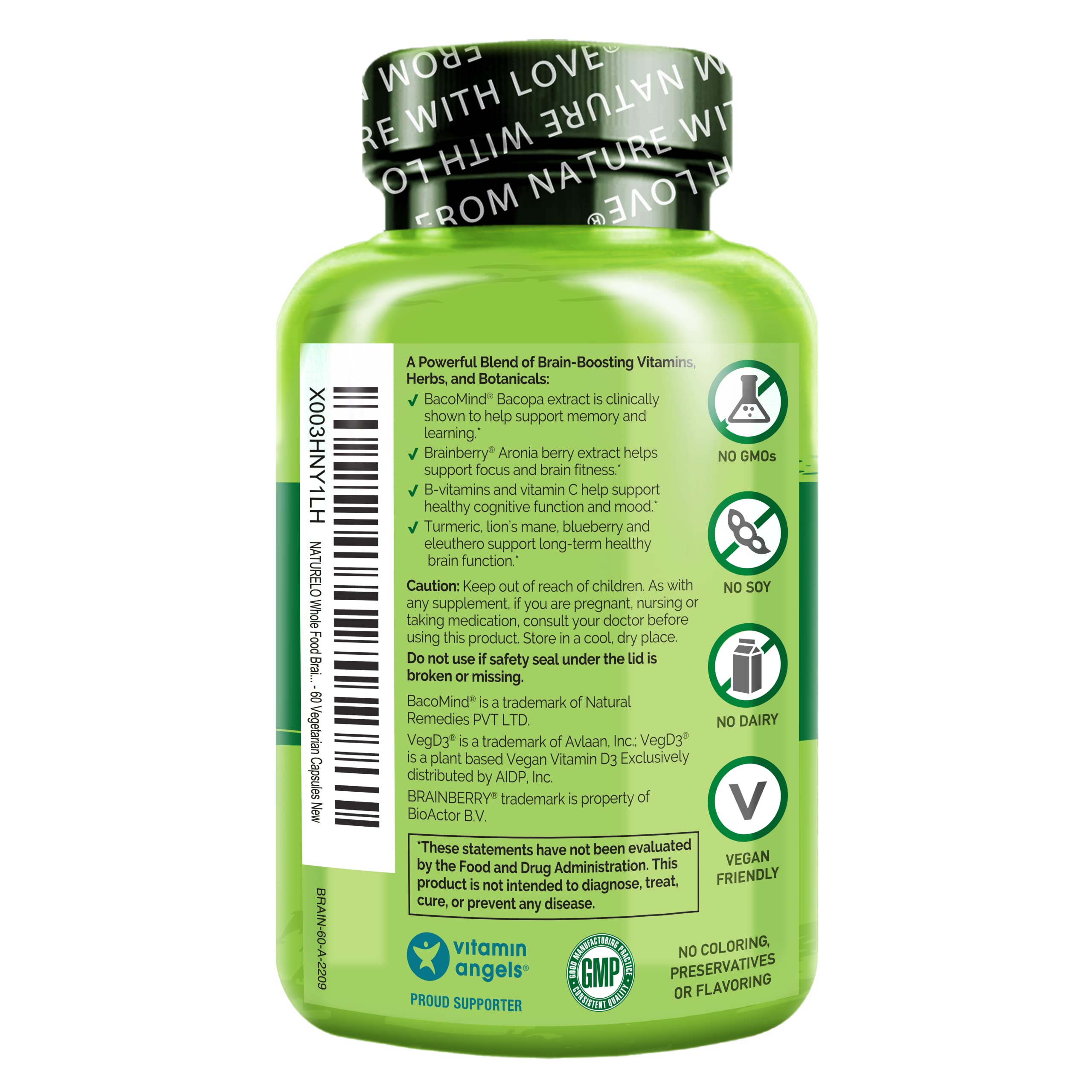 NATURELO Whole Food Brain Supplement - Brain Health Supplements for Memory & Focus Support - Enhance Brain Health Blend Supplement for Adults NATURELO buy supplements canada