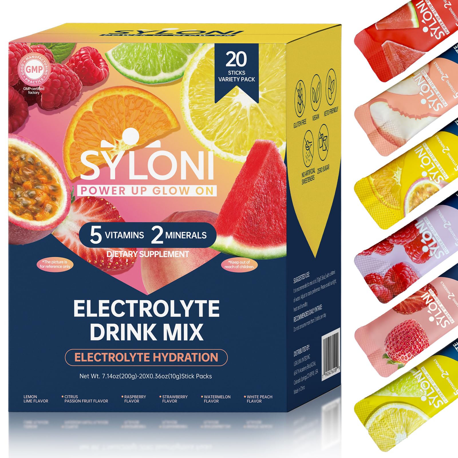 Syloni Electrolytes Powder Packets, Trial Variety Pack(20 Sticks), Sugar Free Hydration Packets Electrolyte Drink Mix with 7 Vitamins and Electrolytes Syloni buy supplements canada