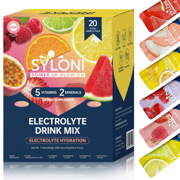 Syloni Electrolytes Powder Packets, Trial Variety Pack(20 Sticks), Sugar Free Hydration Packets Electrolyte Drink Mix with 7 Vitamins and Electrolytes Syloni buy supplements canada