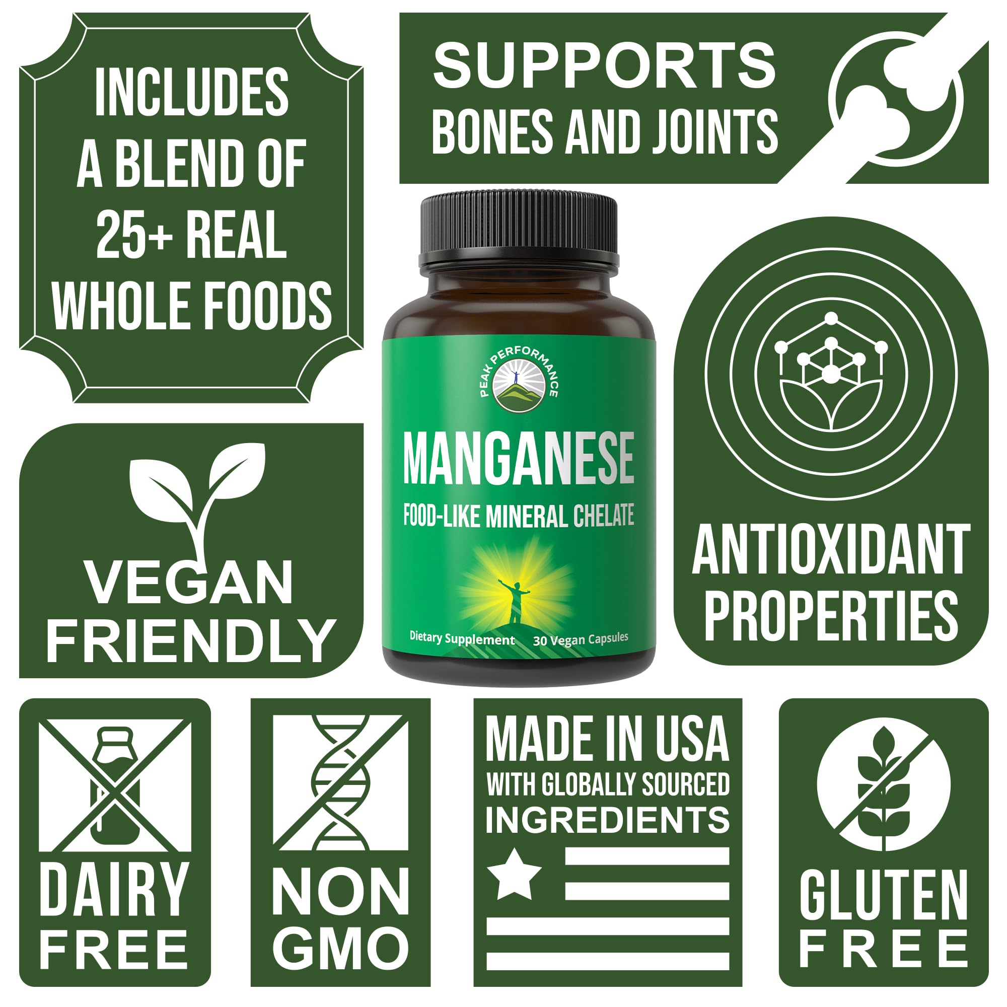 Manganese Supplement Food Like Mineral Chelated for Superior Absorption with Whole Food Blend of 25+ Fruits & Vegetables. Pure Trace Mineral Capsules for Connective Tissue, Bone Health, Enzyme Support Peak Performance buy supplements canada