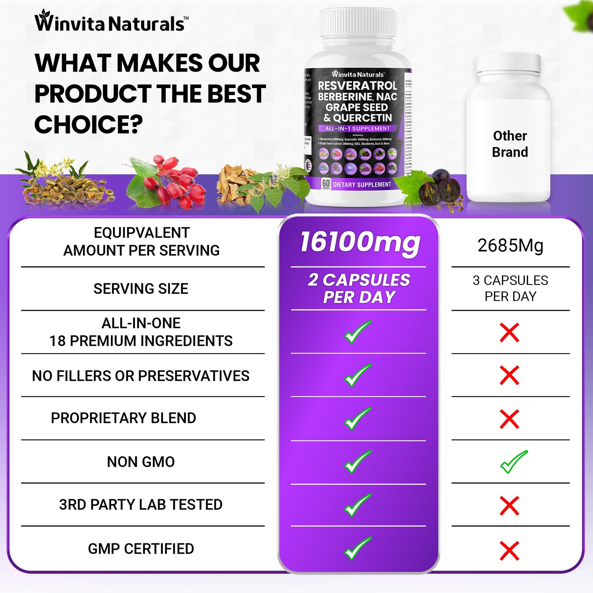 Resveratrol 6000mg Quercetin 4000mg Berberine 2000mg Grape Seed Extract 3000mg Winvita Naturals buy supplements canada