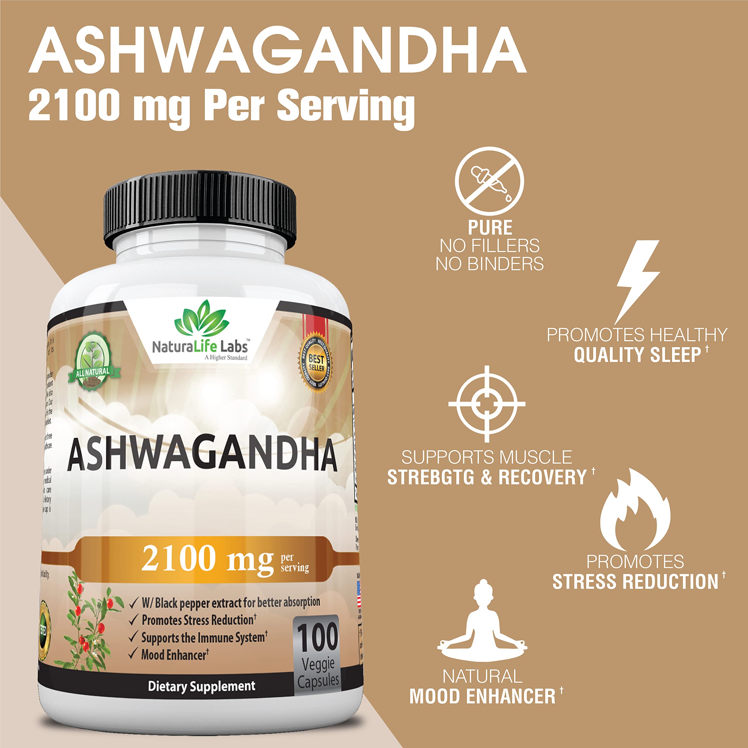 Organic Ashwagandha 2,100 mg - 100 Vegan Capsules Pure Organic Ashwagandha Powder NaturaLife Labs A Higher Standard buy supplements canada