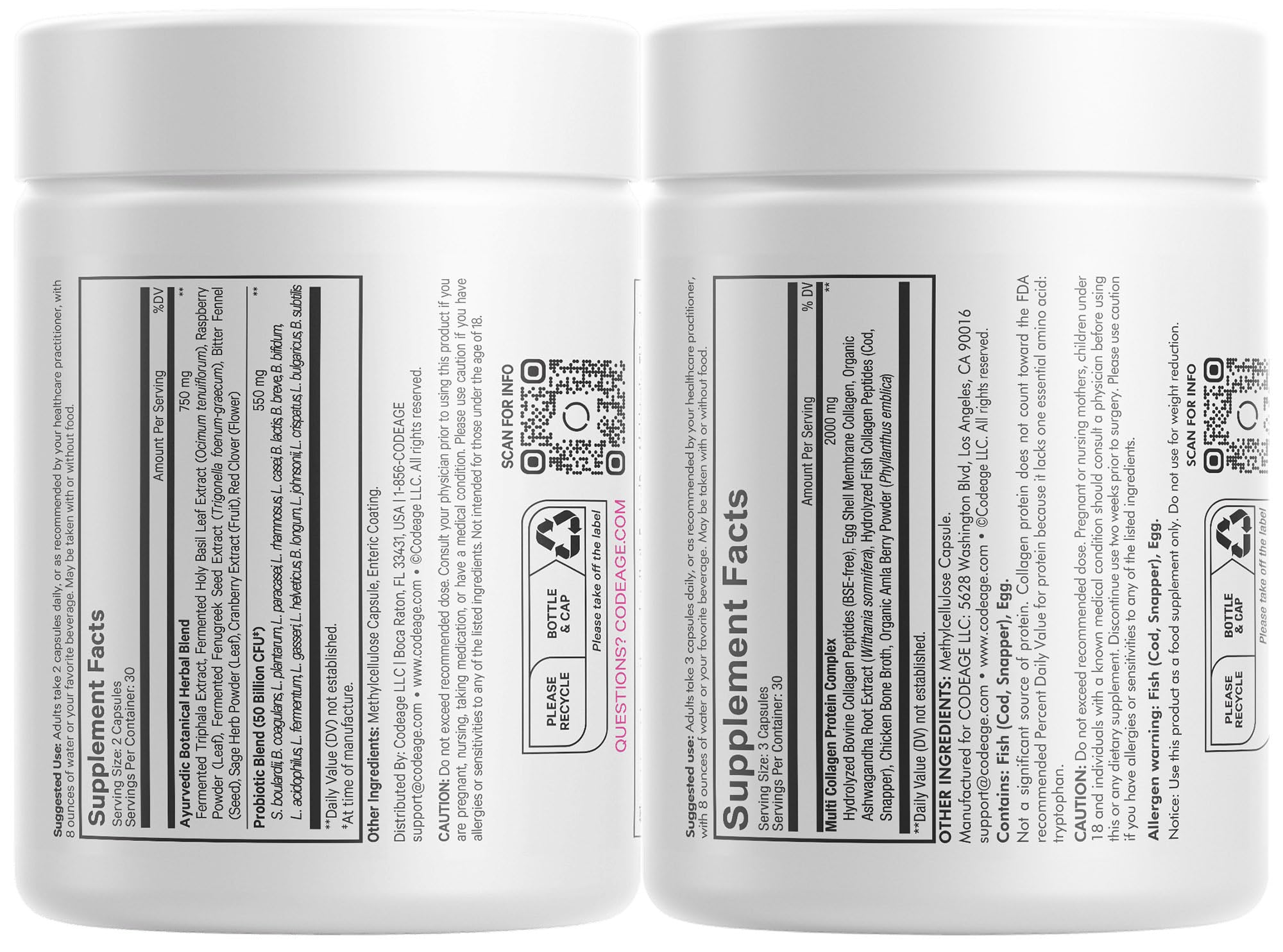 Codeage Multi Collagen Protein Capsules & Probiotics for Women Bundle | Multi Collagen Pills, Collagen Types I, II, II, V & X, 90 Count | Prebiotics & Probiotics for Women - Soy & Dairy Free, 60 Count Codeage buy supplements canada