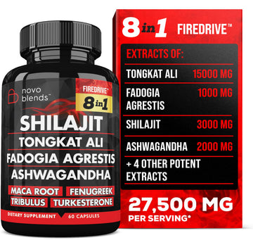Shilajit 3000mg Tongkat Ali 15,000mg Fadogia Agrestis 1000mg Maca Root 2000mg Ashwagandha 4000mg Fenugreek 1500mg Tribulus Terrestris 500mg Turkesterone 500mg, 8-in-1 Supplement Blend for Men Novo Blends buy supplements canada