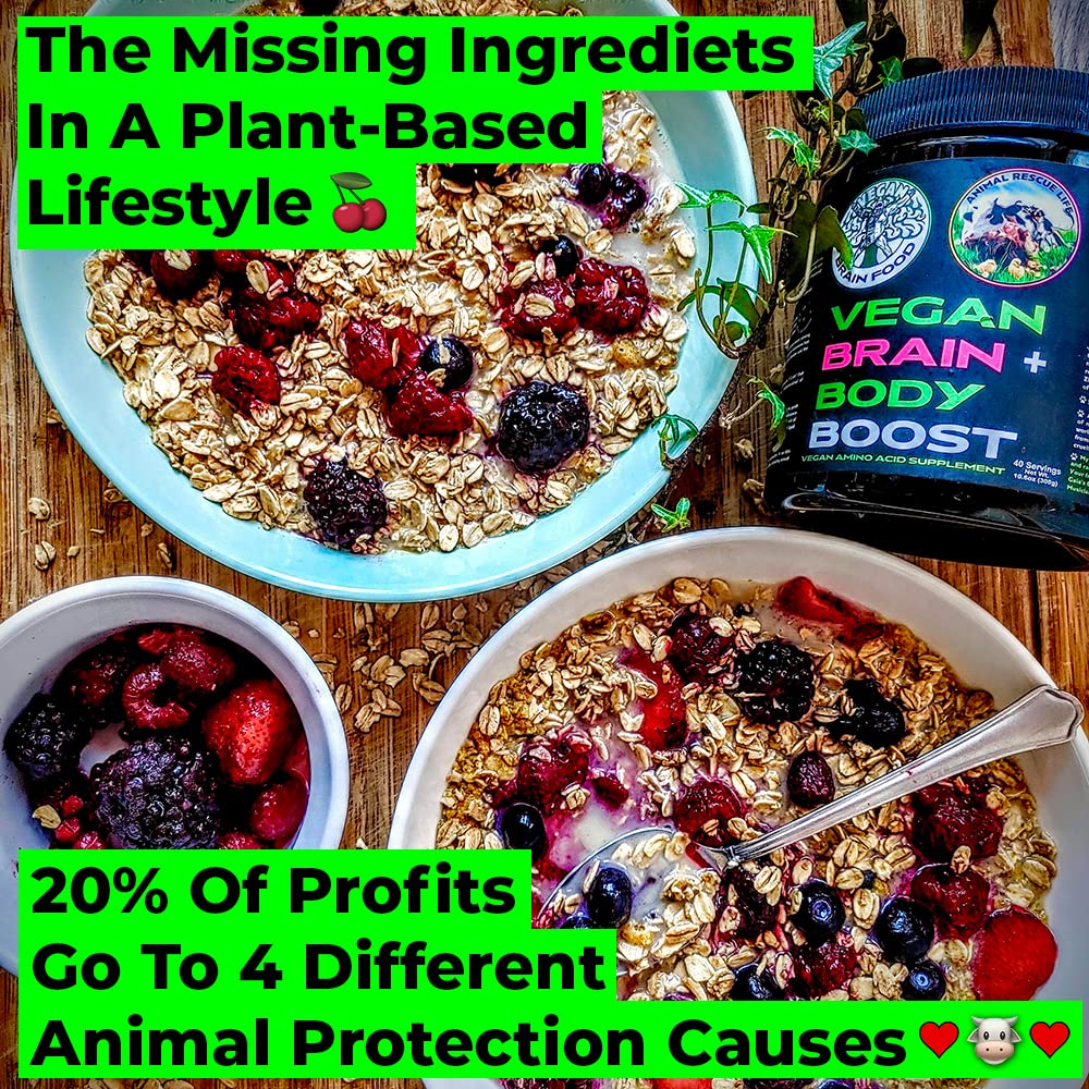Vegan Brain & Body Boost: The Cherry On Top of A Plant-Based Lifestyle | Working Intelligence | Anti-Aging | Physical Fitness | Vegan Amino Acids - Creatine, Taurine & Beta Alanine | 40 Servings/300g Vegan Brain Food buy supplements canada