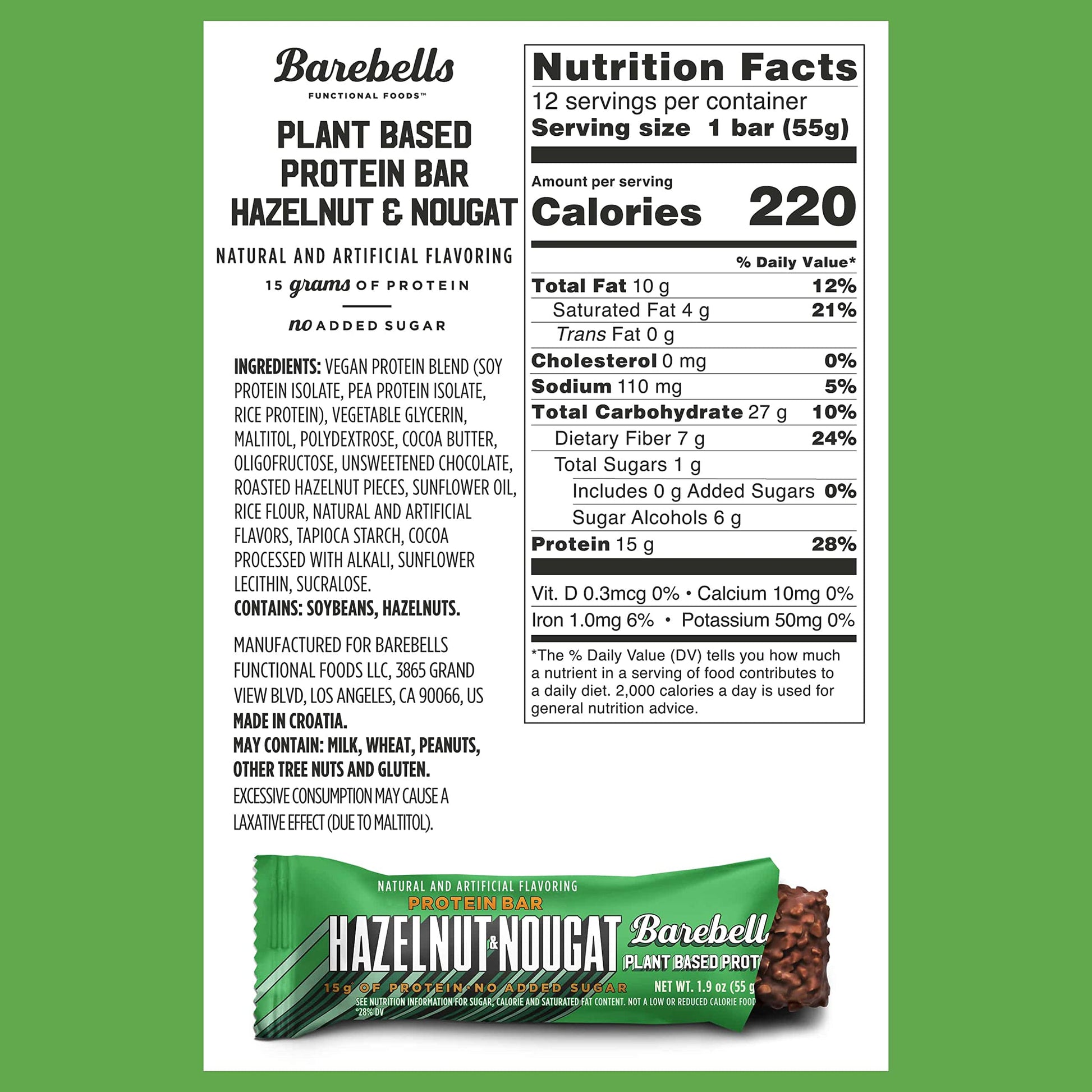 Barebells Vegan Protein Bars Hazelnut & Nougat - 12 Count, 1.9oz Bars - Features Plant BAREBELLS buy supplements canada
