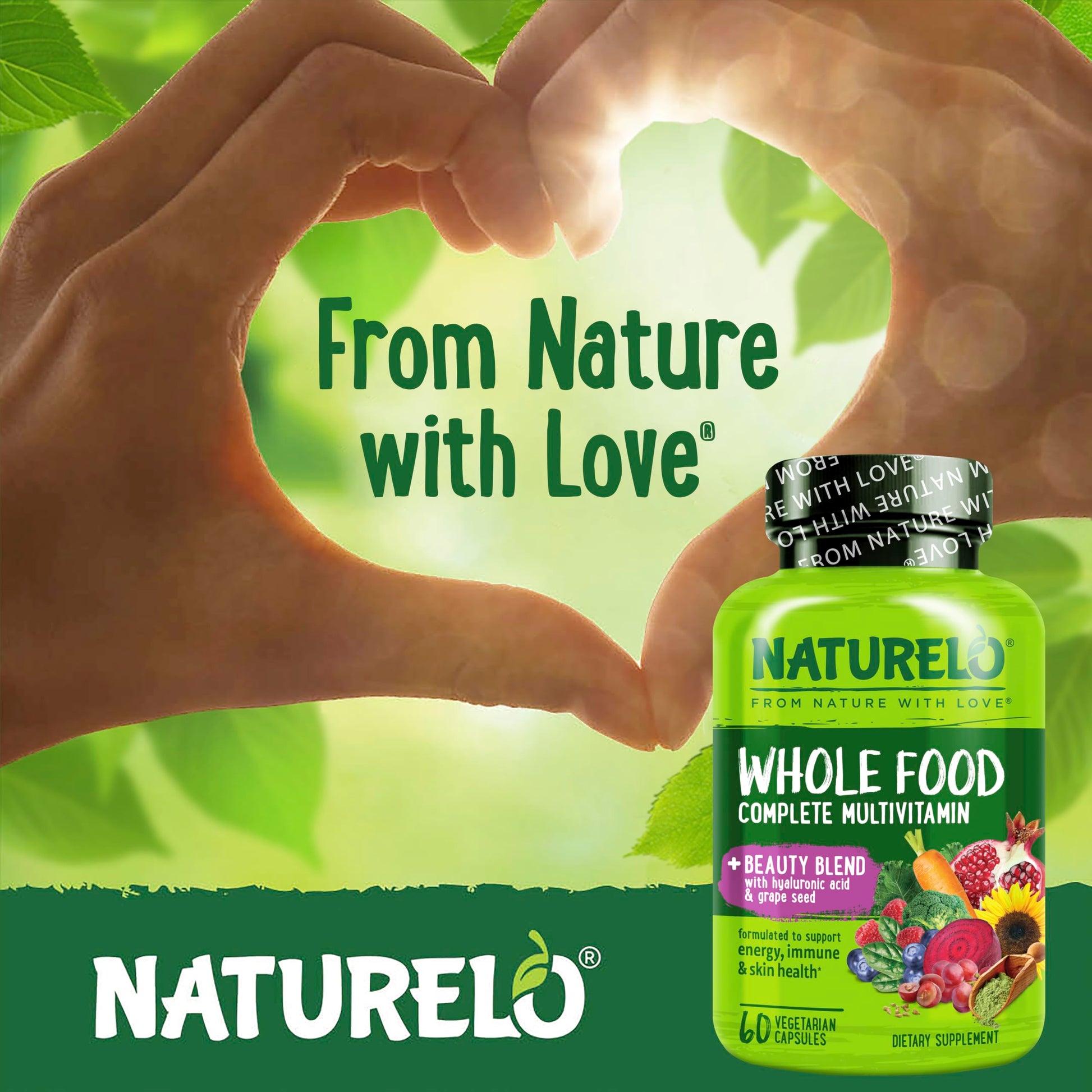 NATURELO Whole Food Multivitamin with Extra Hair, Skin and Nails Support - Beauty Blend with Hyaluronic Acid & Grape Seed - High Potency Biotin, Vitamin C NATURELO buy supplements canada