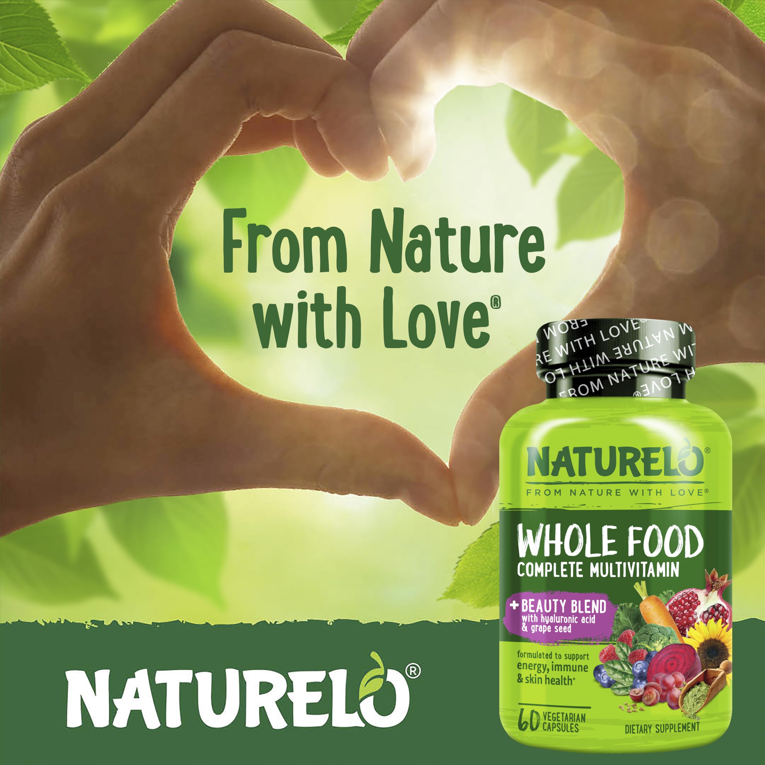 NATURELO Whole Food Multivitamin with Extra Hair, Skin and Nails Support - Beauty Blend with Hyaluronic Acid & Grape Seed - High Potency Biotin, Vitamin C NATURELO buy supplements canada