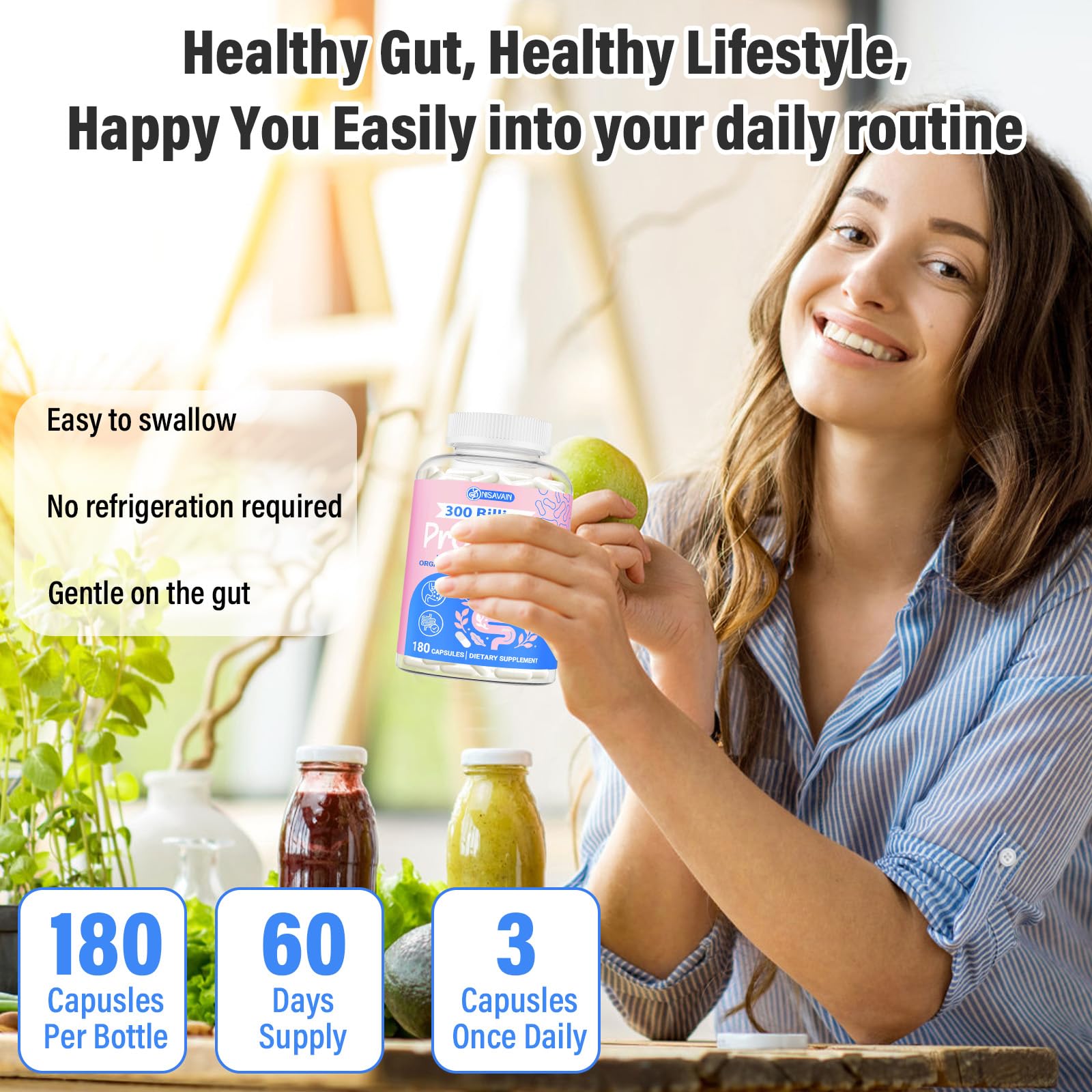 (180 Capsules) Probiotics for Women & Men, 5-in-1 Probiotic, Prebiotic, Postbiotic, Organic Herbs & 16 Digestive Enzymes Blend, 300 Billion CFU, Complete Gut Health, Digestive Health & Immune* Nisavain buy supplements canada