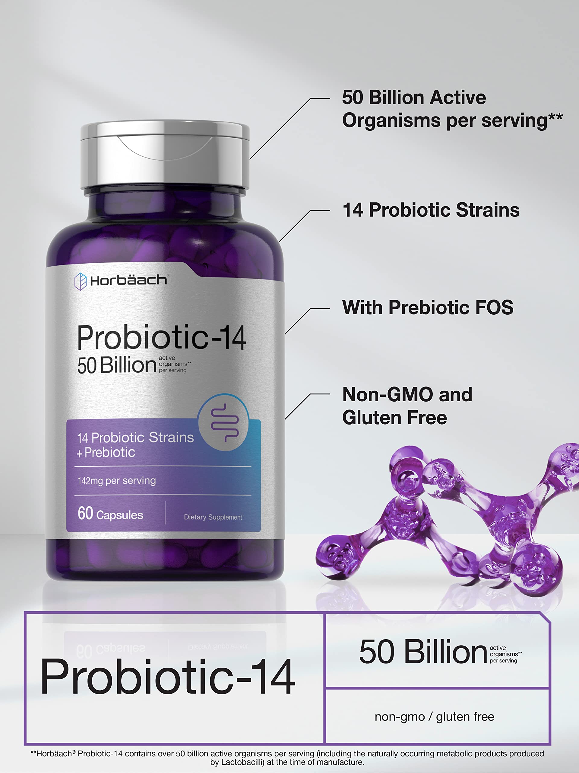 Horbäach Probiotics with Prebiotics | 60 Capsules | 50 Billion Active Organisms | Non-GMO Horbäach buy supplements canada