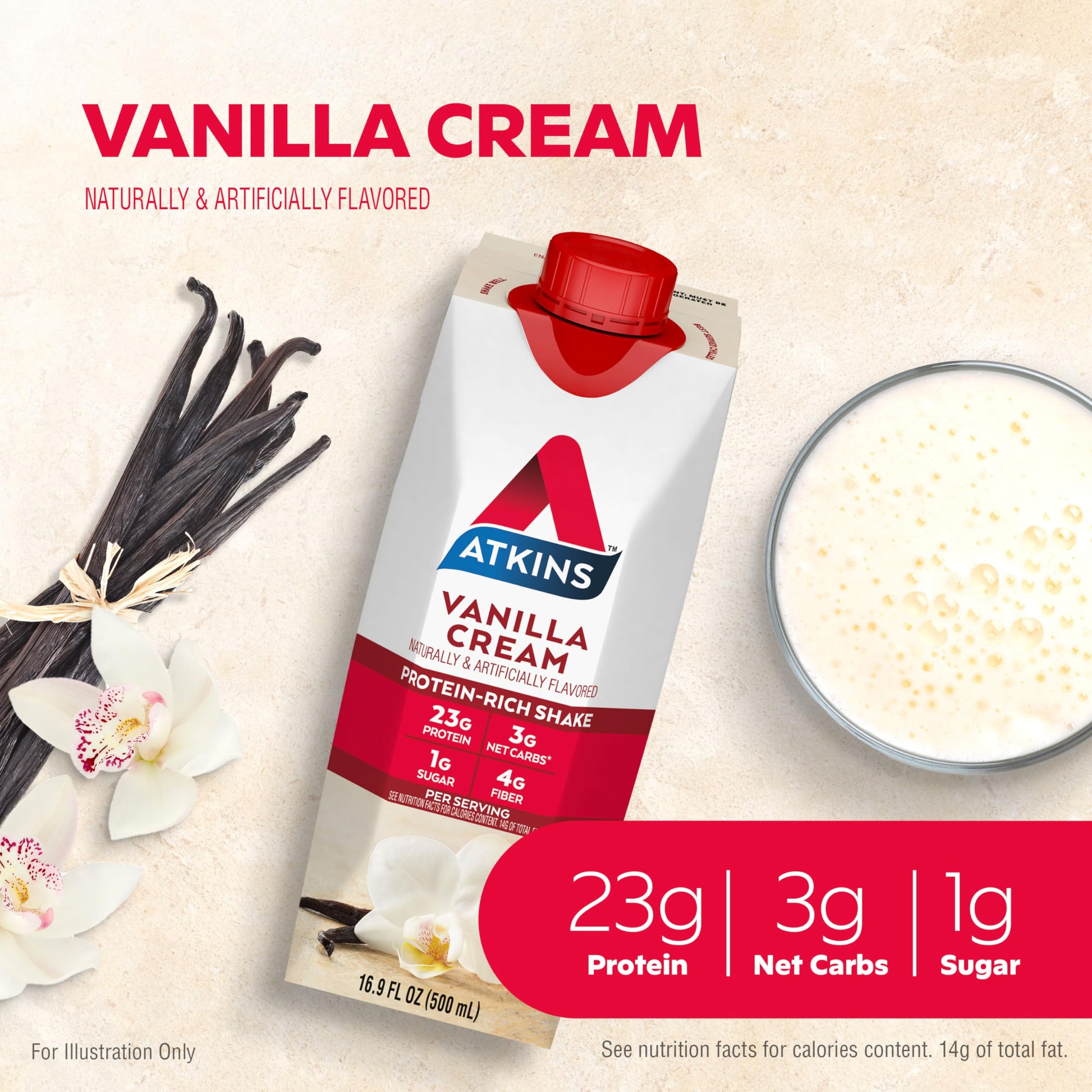 Atkins Vanilla Cream Meal Size Protein Shake, 23g Protein, Low Glycemic, 3g Carb Atkins buy supplements canada