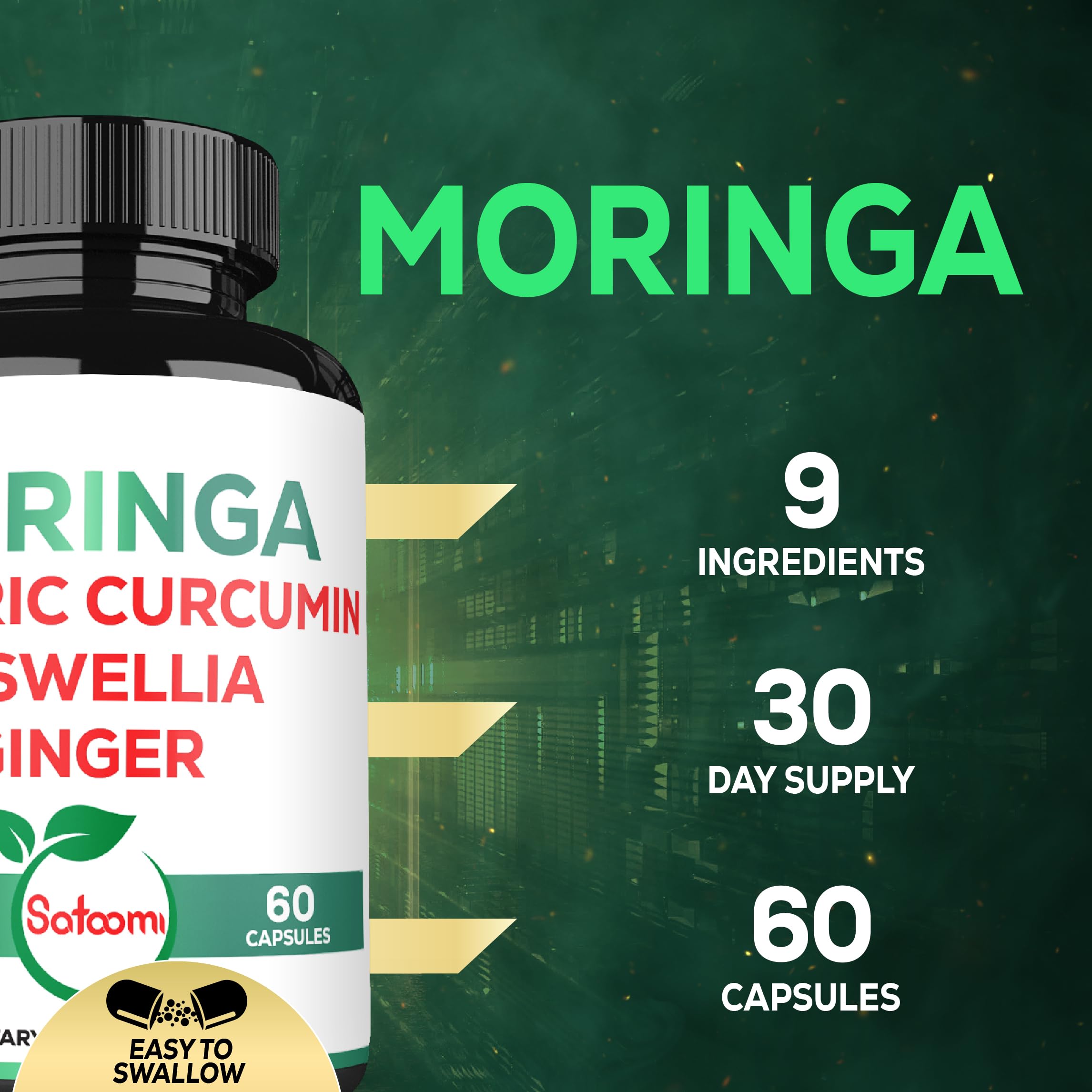 Satoomi 9in1 Moringa Capsules - Featuring Moringa, Turmeric, Boswellia, Ginger, Ashwagandha, Ceylon Cinnamon and Milk Thistle, and Resveratrol | Support Mood, Heart & Overall Health - 60 Count Satoomi buy supplements canada