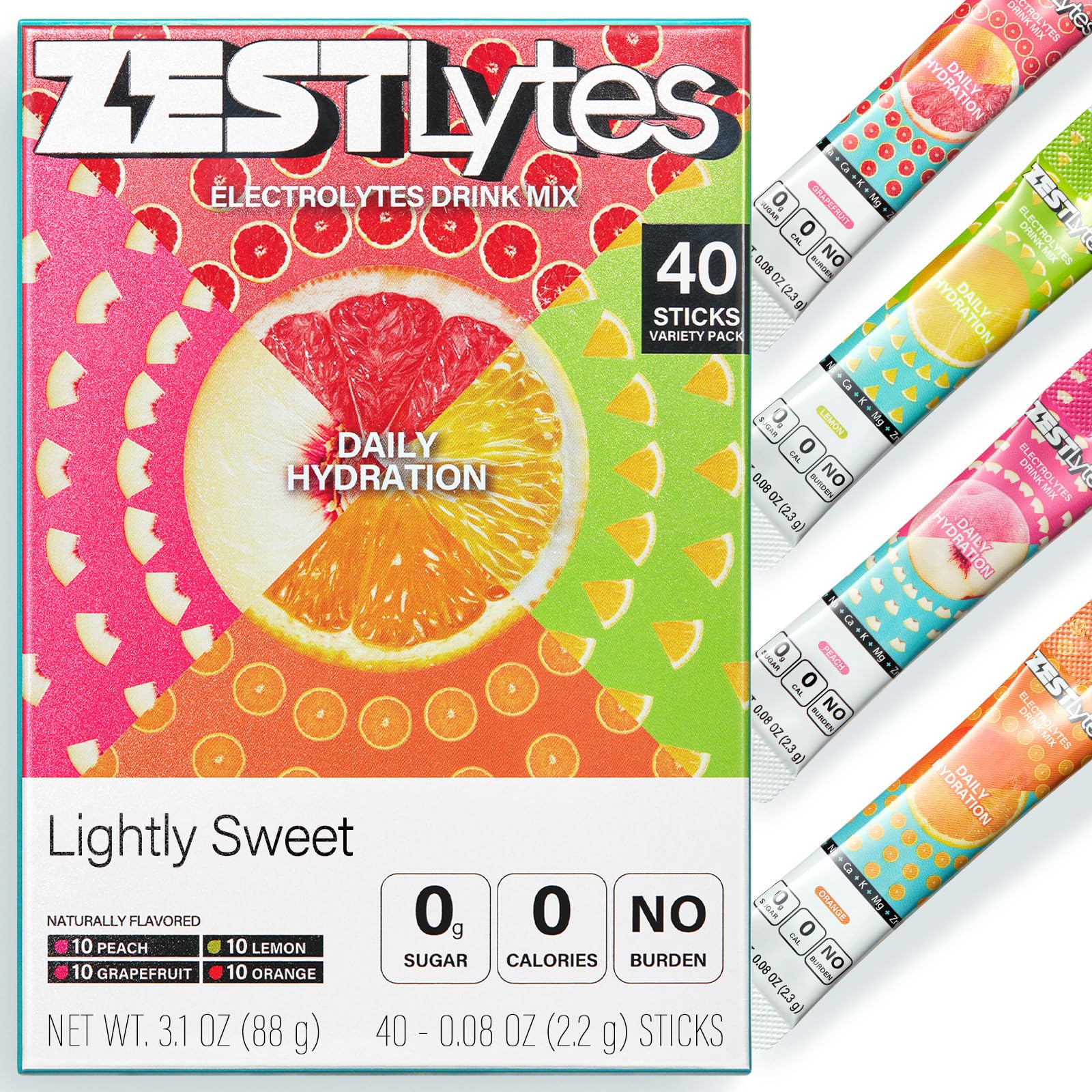 ZestLytes 40 Sticks Low Sodium Sugar Free & 0 Calorie Electrolyte Hydration Packets, Lightly Sweet Electrolyte Powder Drink Mix, Liquid Daily IV Flavors | Lemon Orange Peach Grapefruit ZestLytes buy supplements canada
