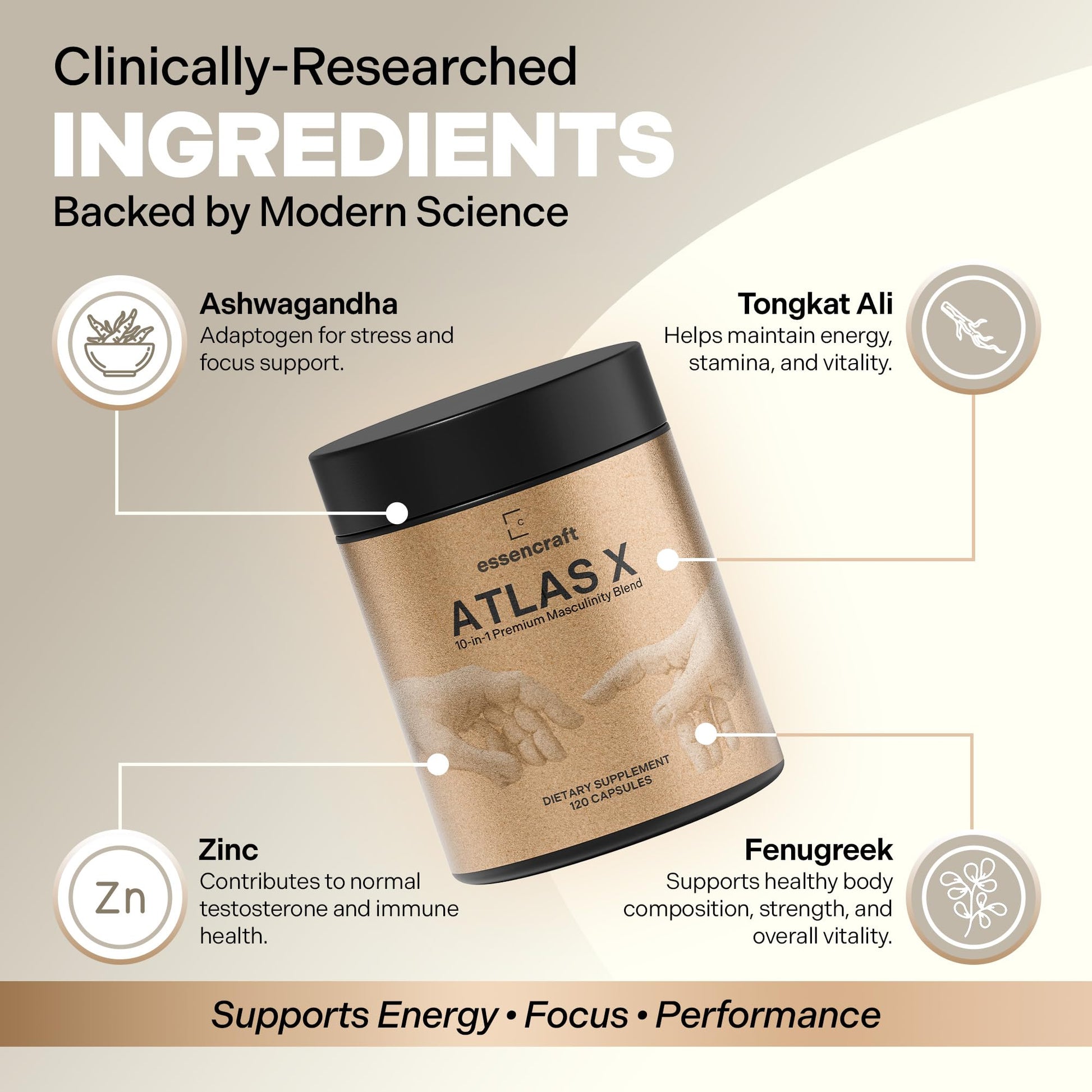 Essencraft Atlas X Testosterone Supplement for Men – 10-in-1 Natural Testosterone Booster & Muscle Booster w/Shilajit, Zinc, Tongkat Ali, & More (120 Capsules) Essencraft buy supplements canada