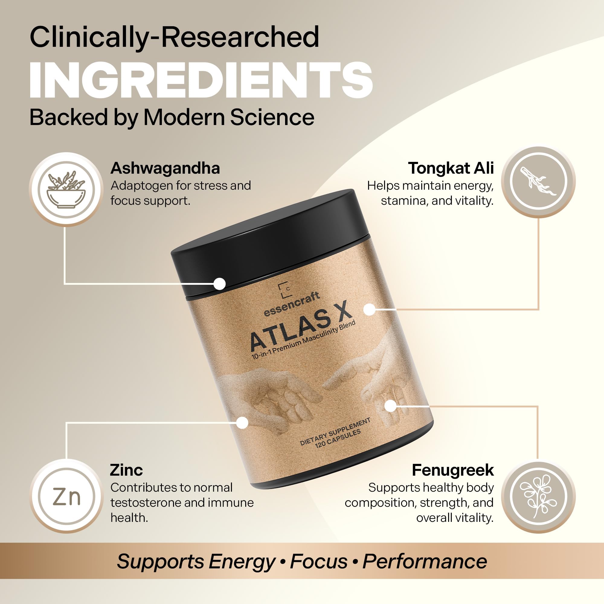 Essencraft Atlas X Testosterone Supplement for Men – 10-in-1 Natural Testosterone Booster & Muscle Booster w/Shilajit, Zinc, Tongkat Ali, & More (120 Capsules) Essencraft buy supplements canada