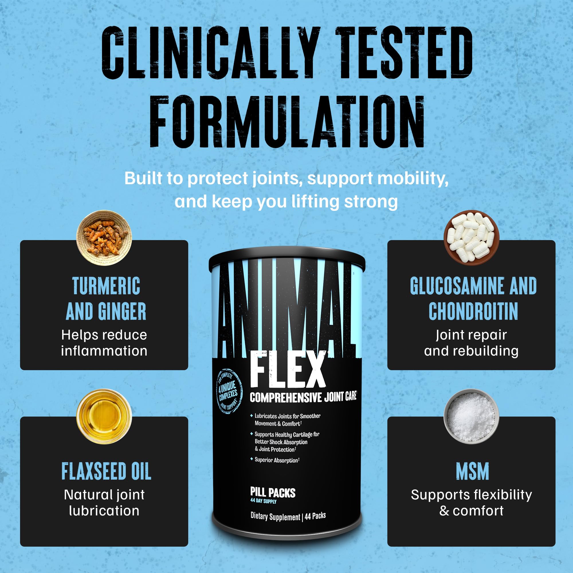 Animal Flex - Glucosamine Chondroitin Joint Supplement for Women and Men Discomfort with Turmeric, MSM, Boswellia for Cartilage, Joint Health, Muscles, Back, Knees, Shoulder, and Hip, 44 Packs Animal buy supplements canada