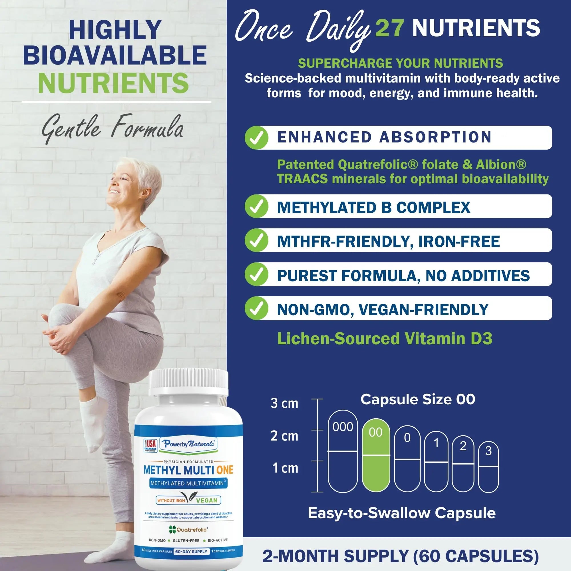 Power By Naturals Methyl Multi One - Iron-Free Methylated Multivitamin with Quatrefolic 5-MTHF, Active B12, P5P, CoQ10 & Zinc for MTHFR Support Power By Naturals buy supplements canada