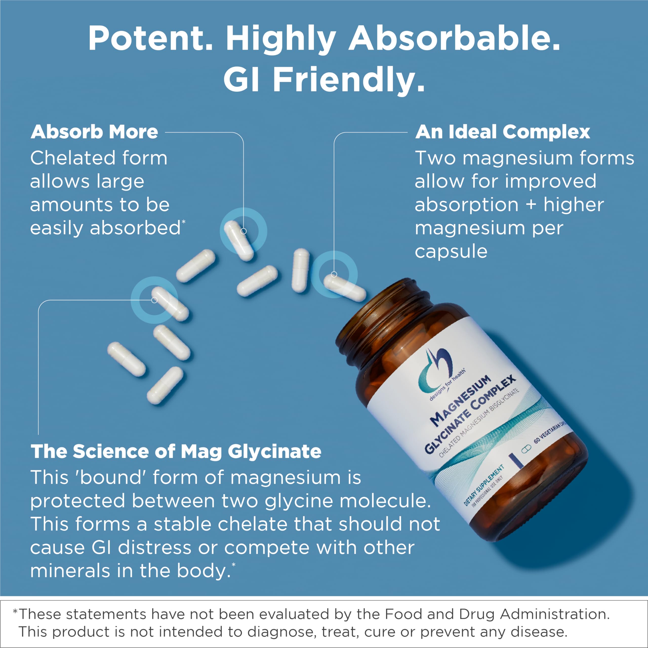 Designs for Health Magnesium Glycinate Complex - Chelated Magnesium Bisglycinate + High Absorption Magnesium for Calming & Sleep, Heart Health, Immune Support & Bone Strength - Vegan (120 Capsules) Designs for Health buy supplements canada