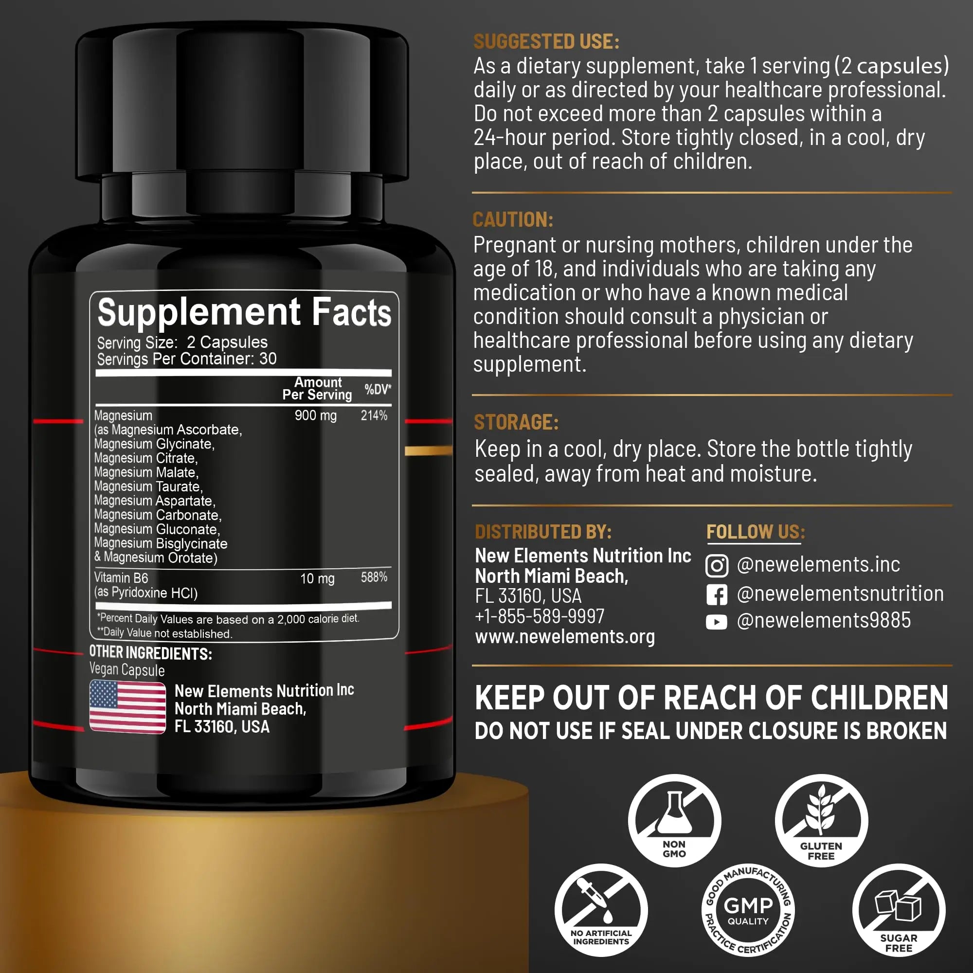 Magnesium 10X Complex – 900mg Elemental Magnesium | Glycinate, Gluconate, Malate, Orotate, Carbonate, Asparate, Taurate, Citrate, Bisglycinate, Ascorbate + Vitamin B6 for Superior Absorption New Elements buy supplements canada