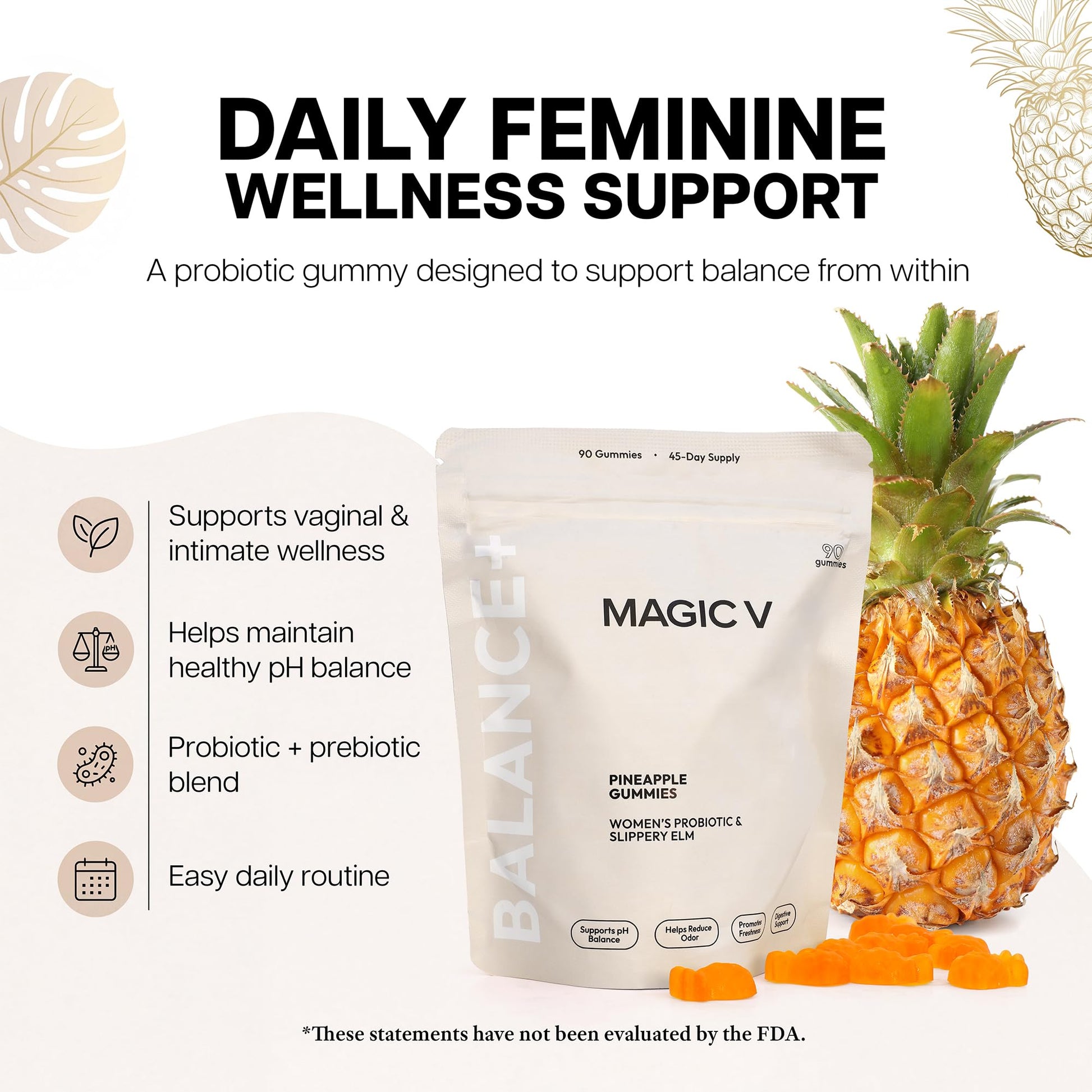 Magic V Care – Premium Feminine Balance Gummies – Women’s Wellness & pH Support – Vaginal Health, Immunity & Hormonal Balance – Vegan, Gluten-Free – Tropical Pineapple – 90 Gummies – 45 Servings Magic V Steam buy supplements canada