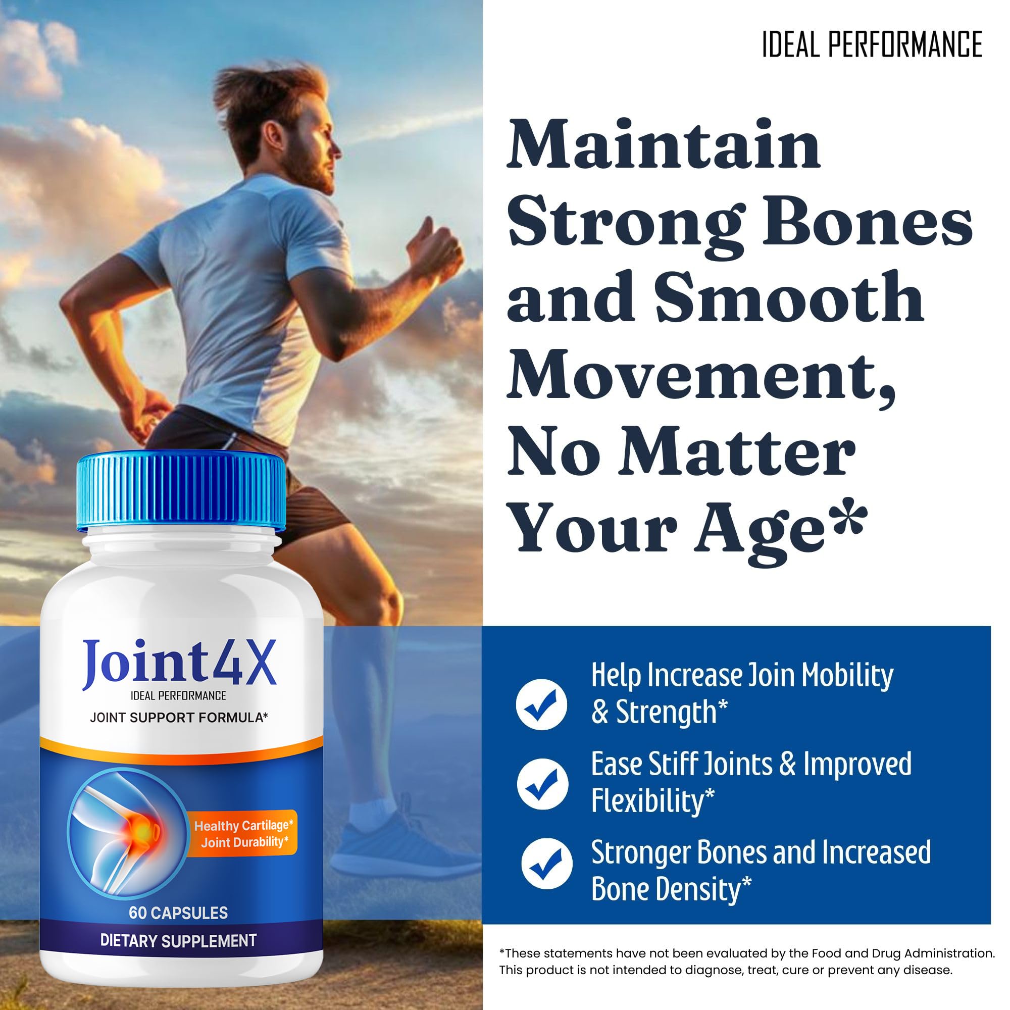 Joint4X Joint Support Capsules, Official Joint-4X Supplement Pills, All-Natural Formula to Fortify Bones and Bolster Flexibility - Maximum Strength, Joint 4X Pills Reviews (60 Capsules) IDEAL PERFORMANCE buy supplements canada