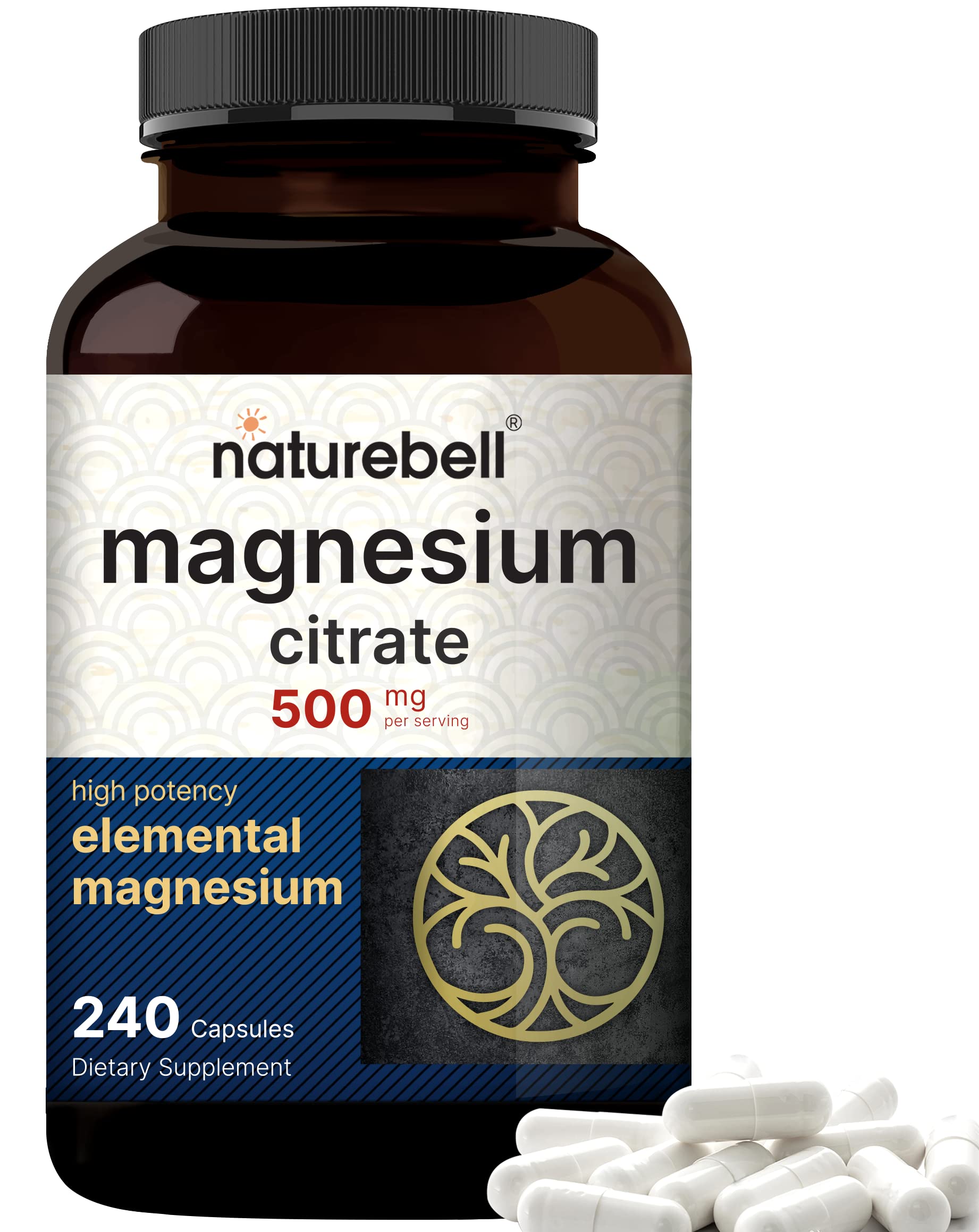 Magnesium Citrate 500mg, 240 Capsules (Citrato de Magnesio) | High Purity Elemental NatureBell buy supplements canada