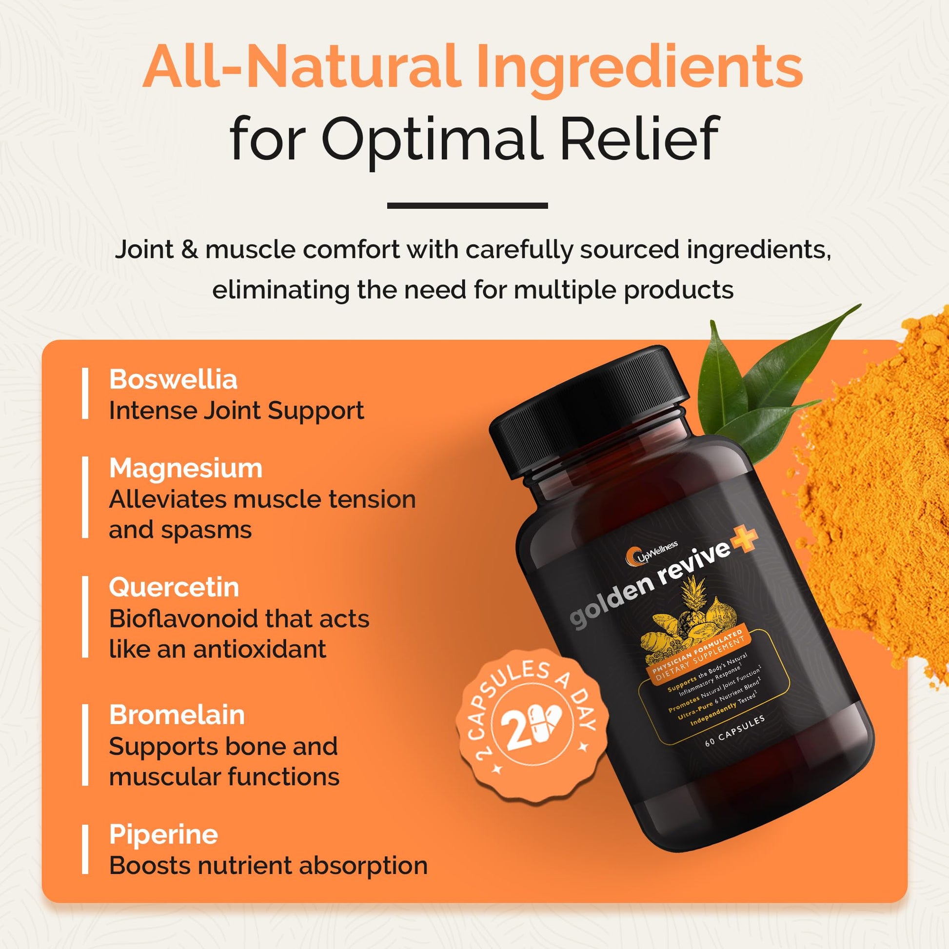 UpWellness Golden Revive + Joint Support Supplement Featuring Turmeric with Black Pepper, Quercetin, and Magnesium- Turmeric Boswellia Supplement - 6 Active Ingredients - 60 Capsules, 5 Pack UpWellness buy supplements canada