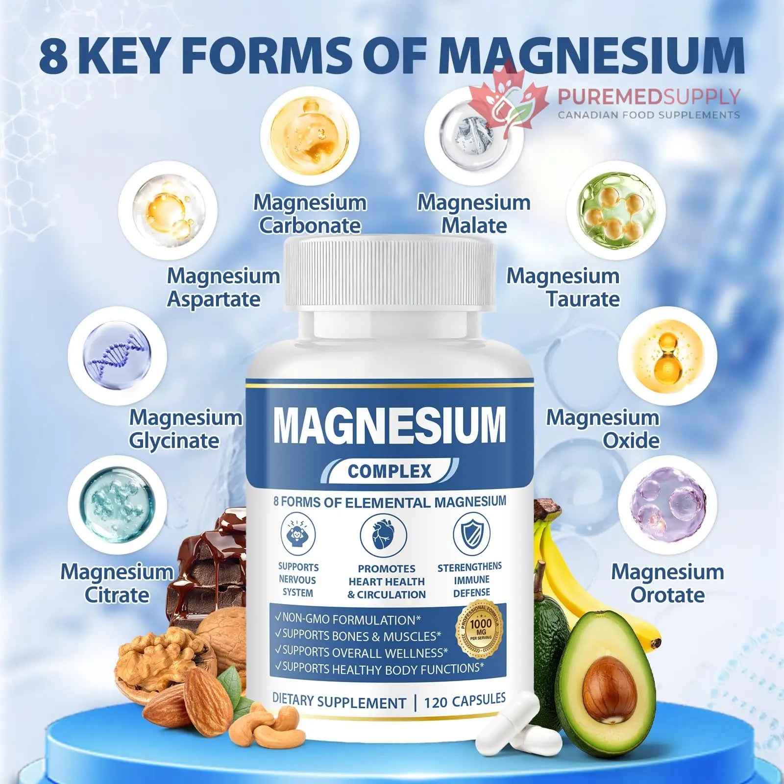 1000mg Magnesium Complex 8 in 1 for Women & Men – Magnesium Glycinate, Citrate, Malate, Taurate, Oxide, Carbonate, Aspartate, Orotate – Vegan Non-GMO, for Sleep, Fatigue & Heart Health, 120 Capsules BOSNETHUINH buy supplements canada