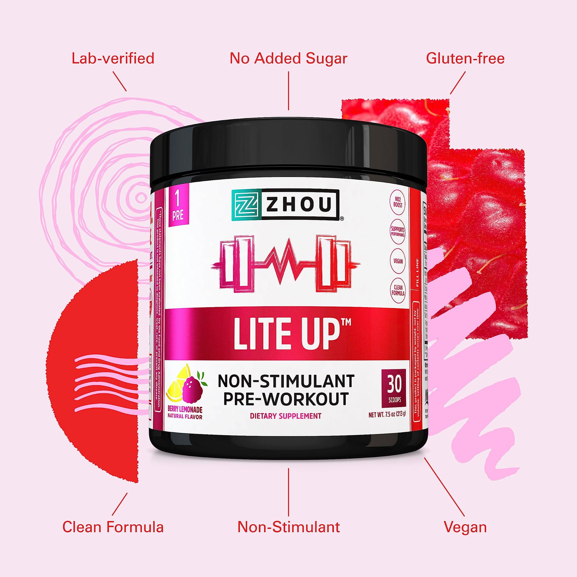 Zhou Nutrition Lite Up, Non-Stimulant Pre Workout Powder, Caffeine Free Nitric Oxide Zhou Nutrition buy supplements canada