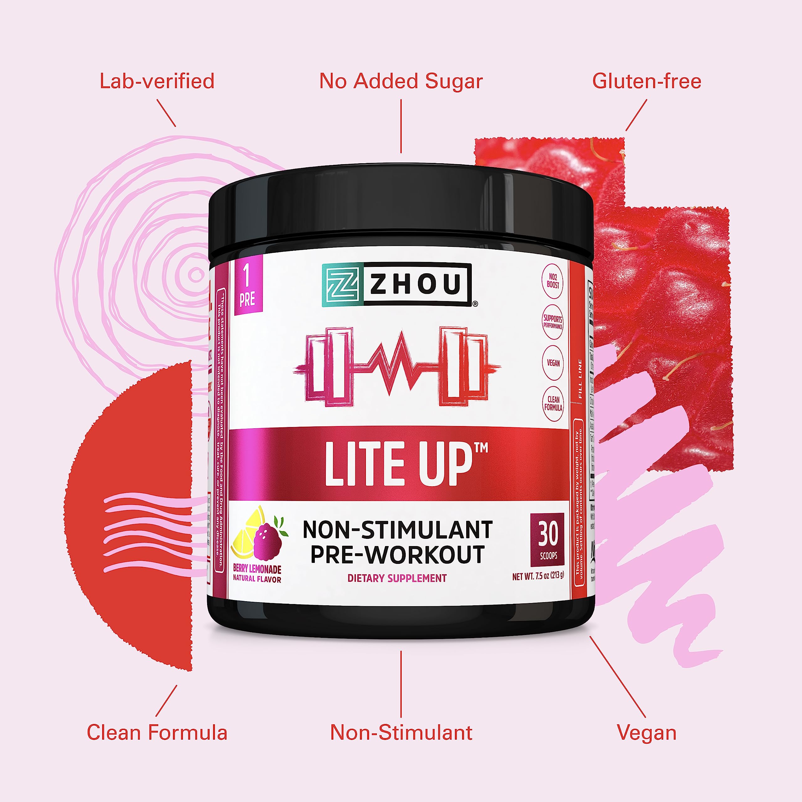 Zhou Nutrition Lite Up, Non-Stimulant Pre Workout Powder, Caffeine Free Nitric Oxide Zhou Nutrition buy supplements canada