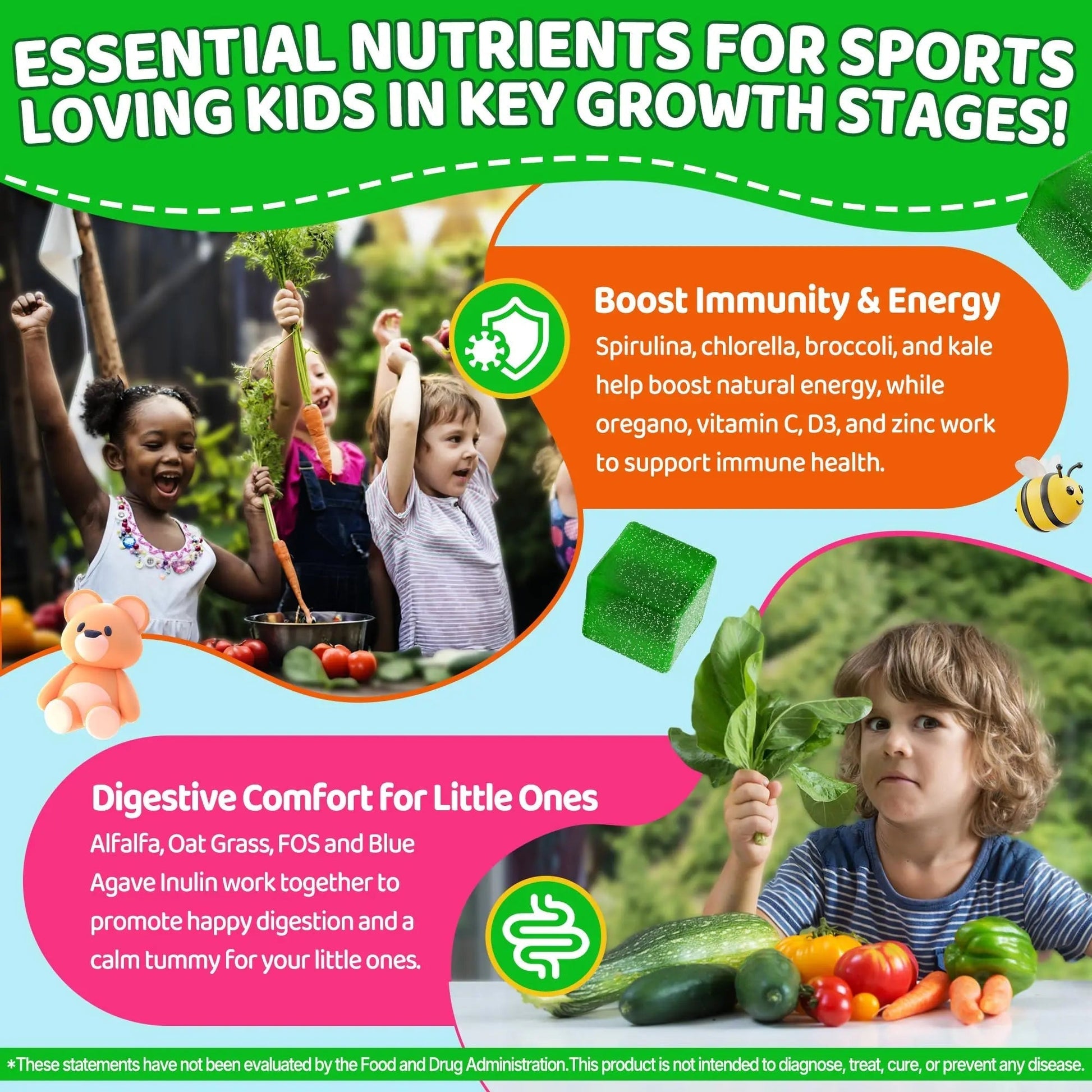 Kids Super Greens Gummies, w/Multivitamins, Spirulina, Chlorella, Spinach, Broccoli, Calcium, Omega-3 (DHA/EPA) EnvyCure buy supplements canada