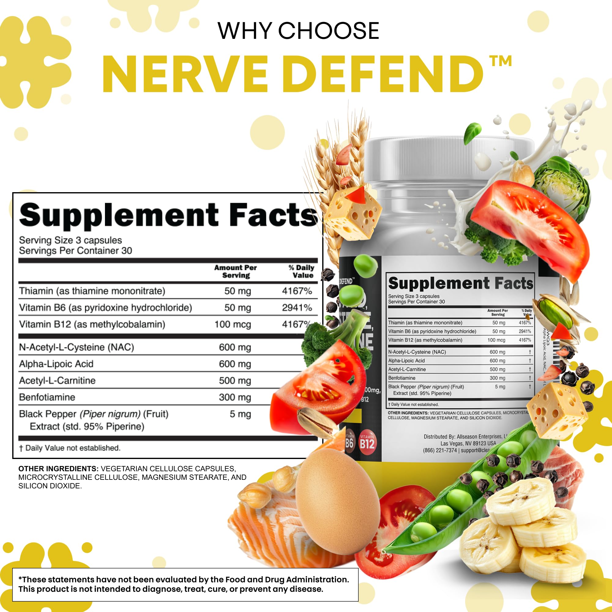 Alpha Lipoic Acid 600mg N-Acetyl Cysteine 600mg Acetyl L-Carnitine 500mg Benfotiamine 300mg - Nerve Support Supplement for Women and Men with Vitamin B1 B6 & B12 - Made in USA 90 Caps Clean Nutraceuticals buy supplements canada