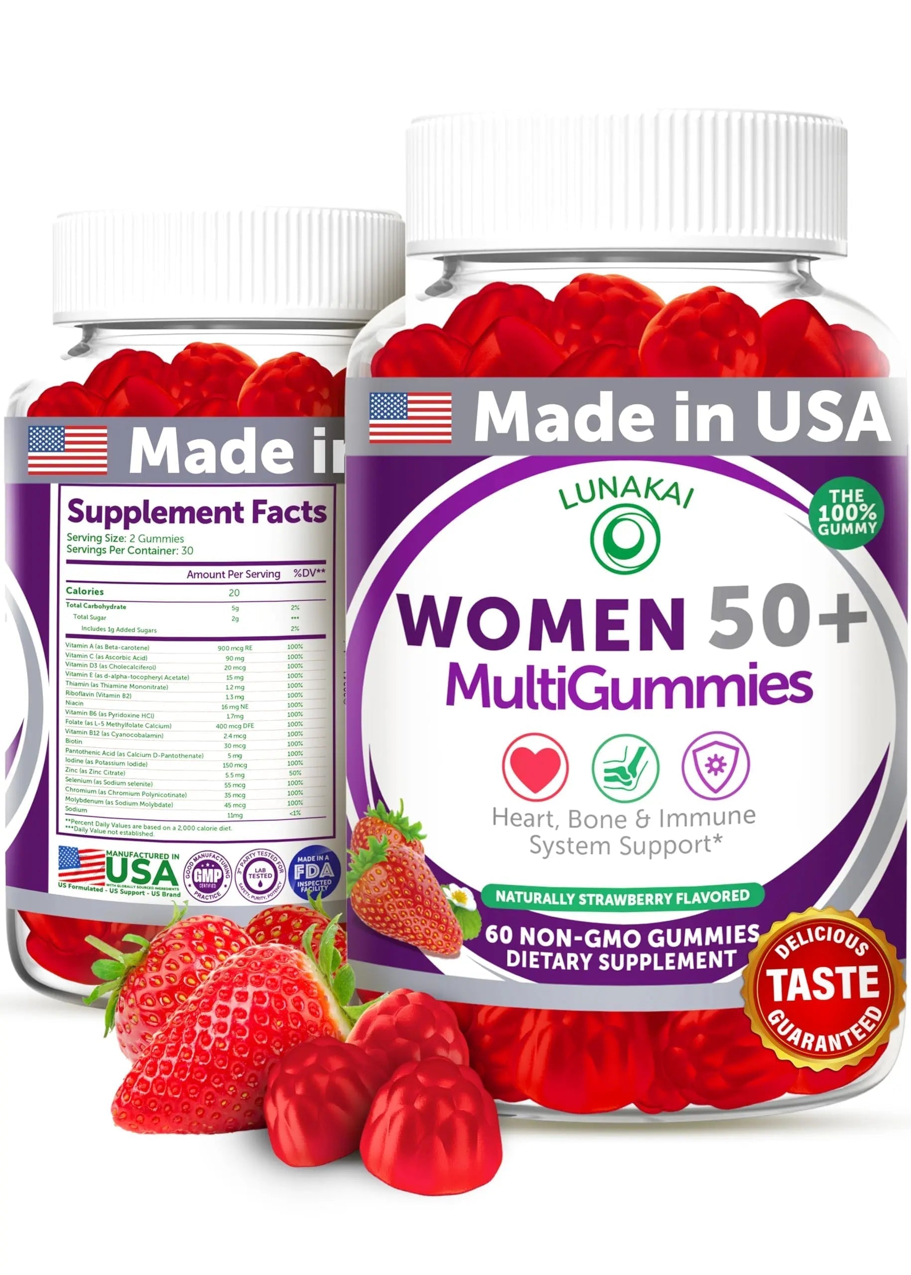 Lunakai USA Made 50 Plus Women's Multivitamin Gummies - Delicious Formula Enhanced with Essential Vitamins Lunakai buy supplements canada