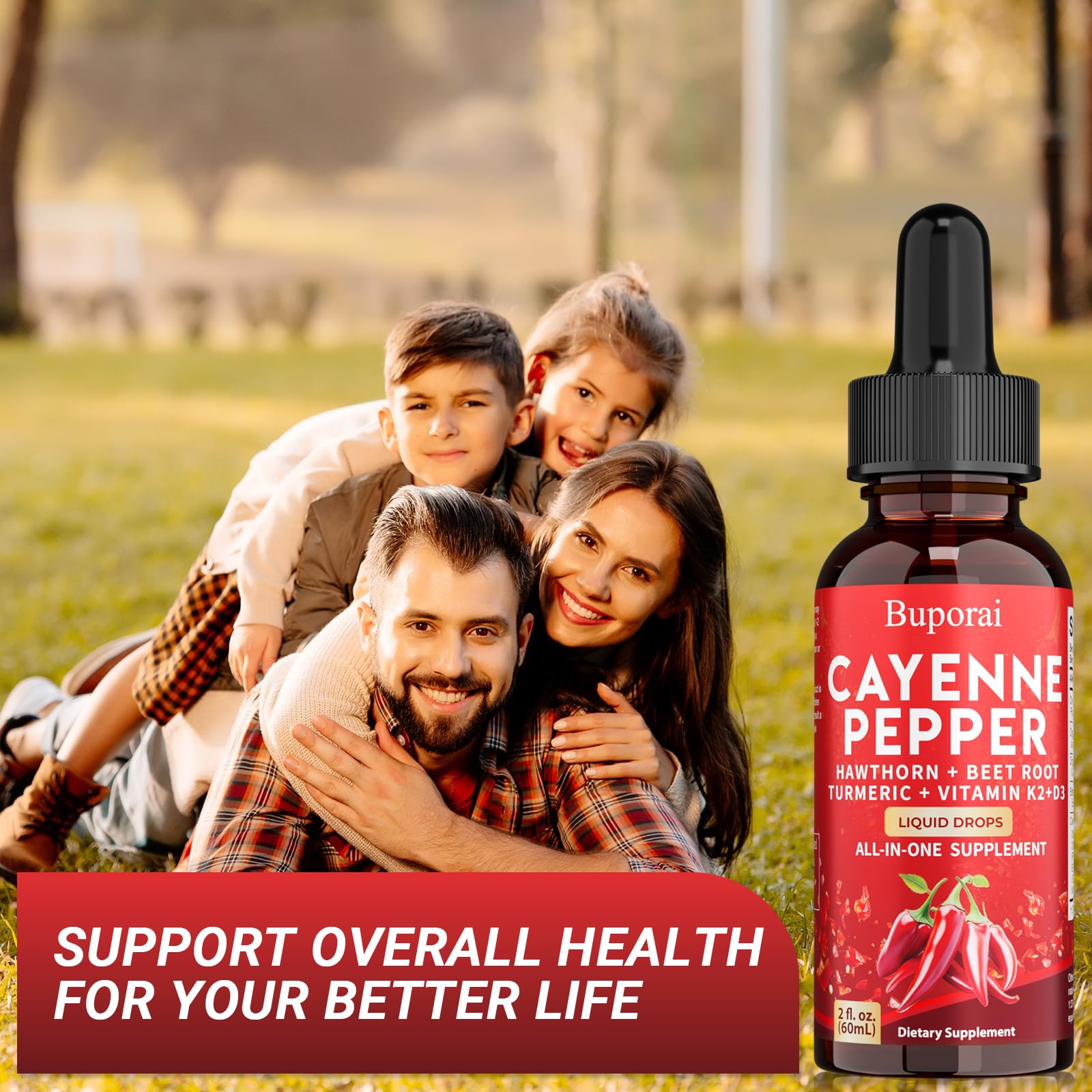 Buporai Cayenne Pepper Drops, Cayenne Pepper Extract Liquid Supplement for Overall Well-Being, 2 fl oz, Vitamin D3 K2 Beet Root Powder Buporai buy supplements canada