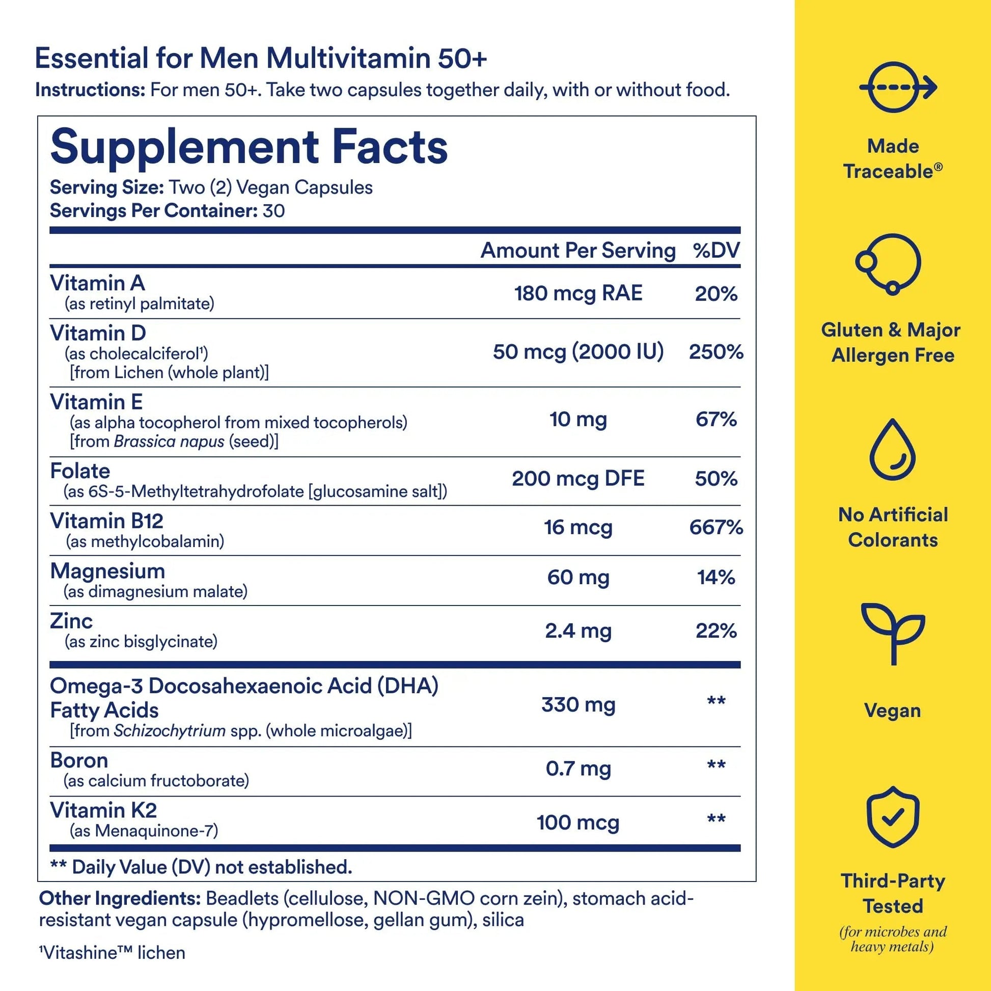 Ritual Multivitamin for Men 50+, Vegan, with Zinc, Vitamin A and D3 for Immune Function Support*, Omega-3 DHA, B12, K2 Ritual buy supplements canada