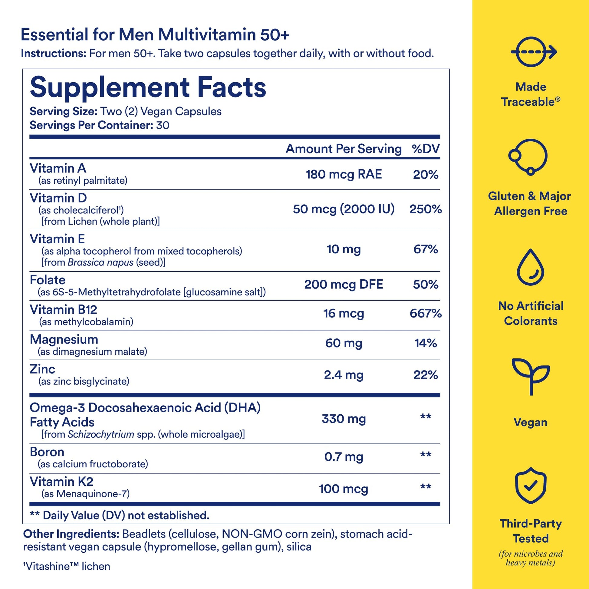 Ritual Multivitamin for Men 50+, Vegan, with Zinc, Vitamin A and D3 for Immune Function Support*, Omega-3 DHA, B12, K2, Gluten Free, Non-GMO, Mint Essenced, 30 Day Supply Ritual buy supplements canada