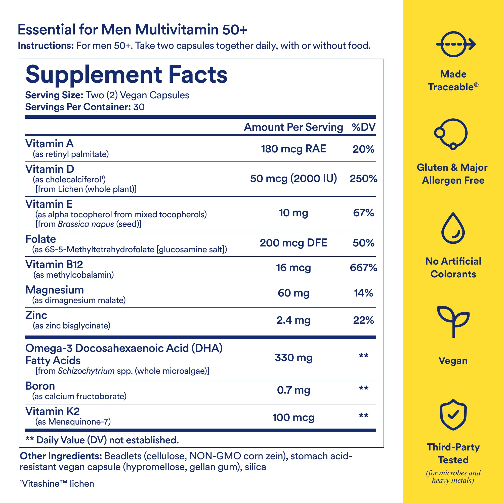 Ritual Multivitamin for Men 50+, Vegan, with Zinc, Vitamin A and D3 for Immune Function Support*, Omega-3 DHA, B12, K2, Gluten Free, Non-GMO, Mint Essenced, 30 Day Supply Ritual buy supplements canada