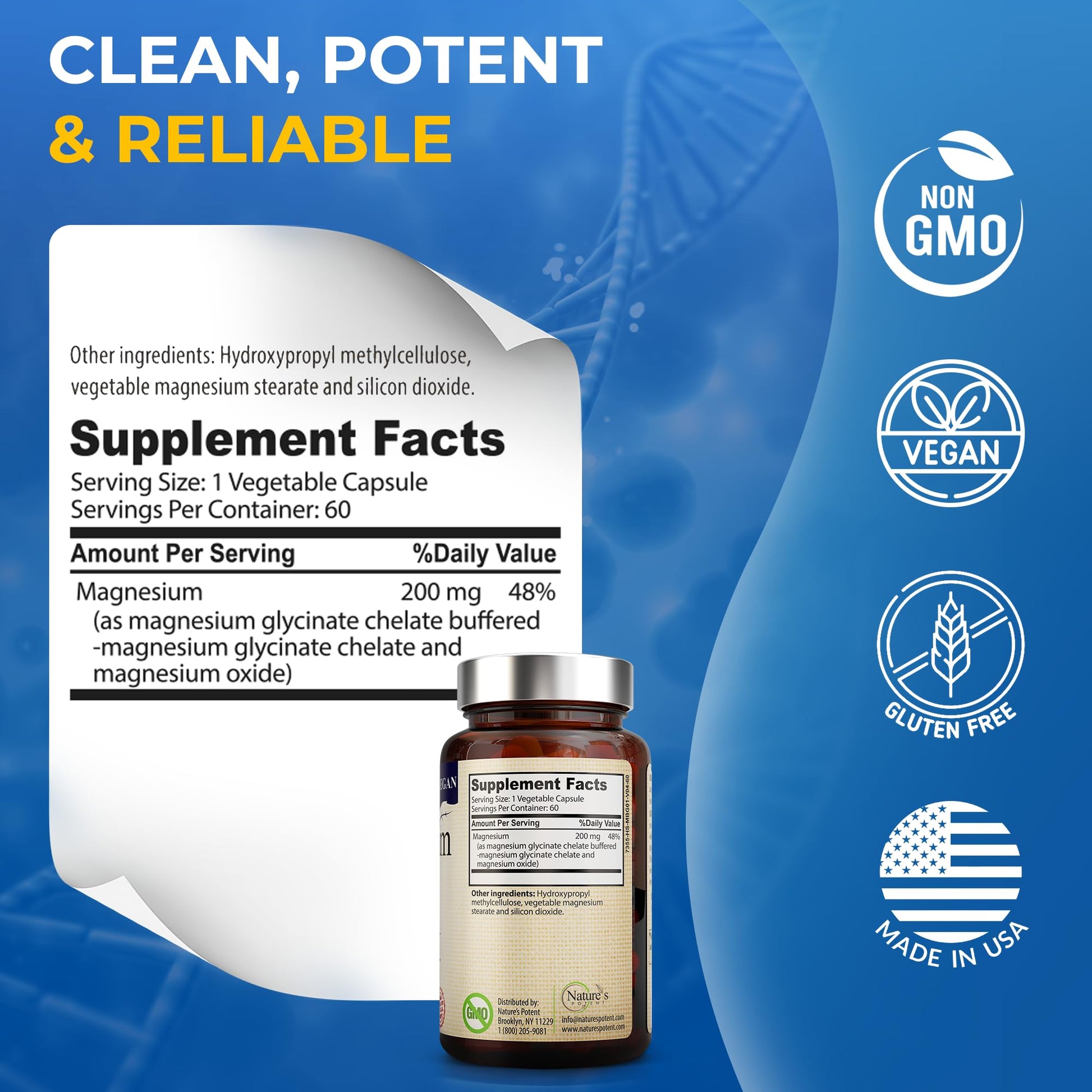 Nature’s Potent Magnesium Glycinate 200mg | High Absorption Chelated Magnesium | Sleep, Calm & Muscle Cramp Support | Vegan Supplement | 60 Capsules Nature's Potent buy supplements canada