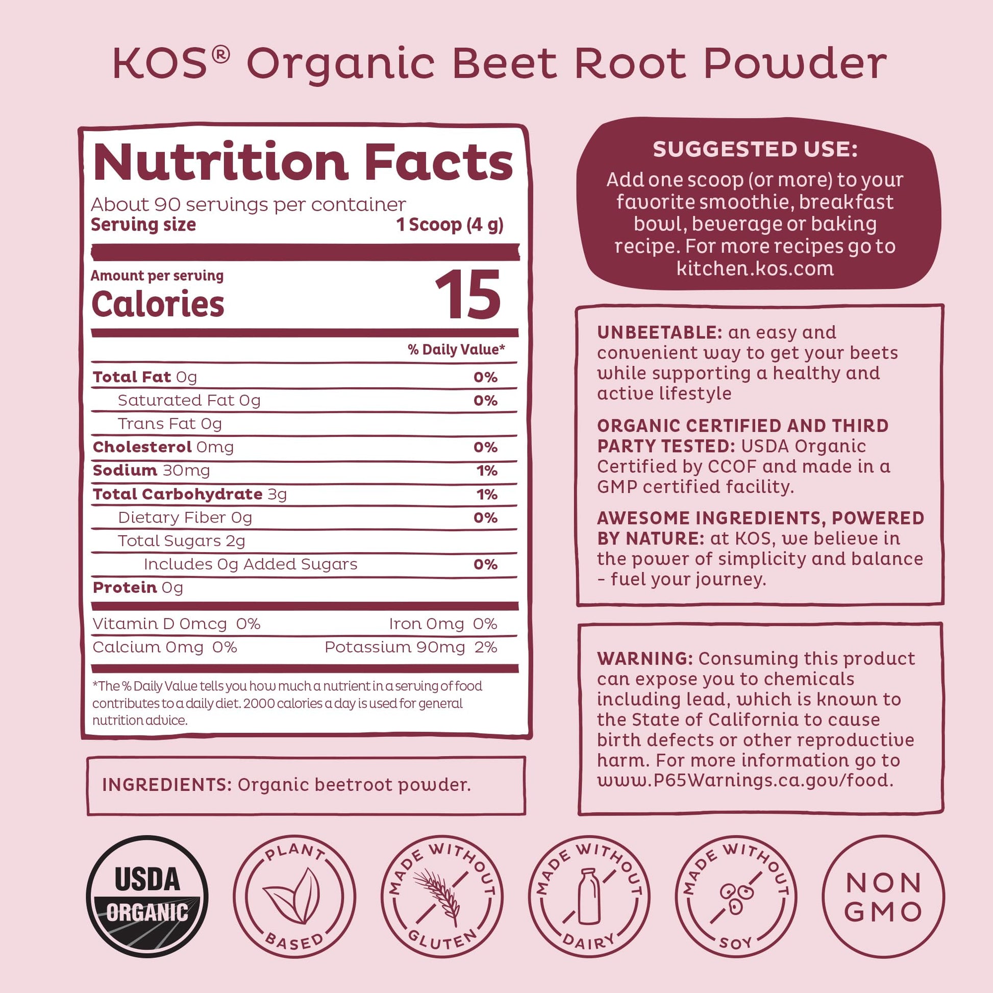 KOS Organic Beet Root Powder, USDA Organic - Natural Nitric Oxide Booster, Superfood Plant Based Beetroot Antioxidant, Supports Active Lifestyle & Healthy Circulation, KOS buy supplements canada