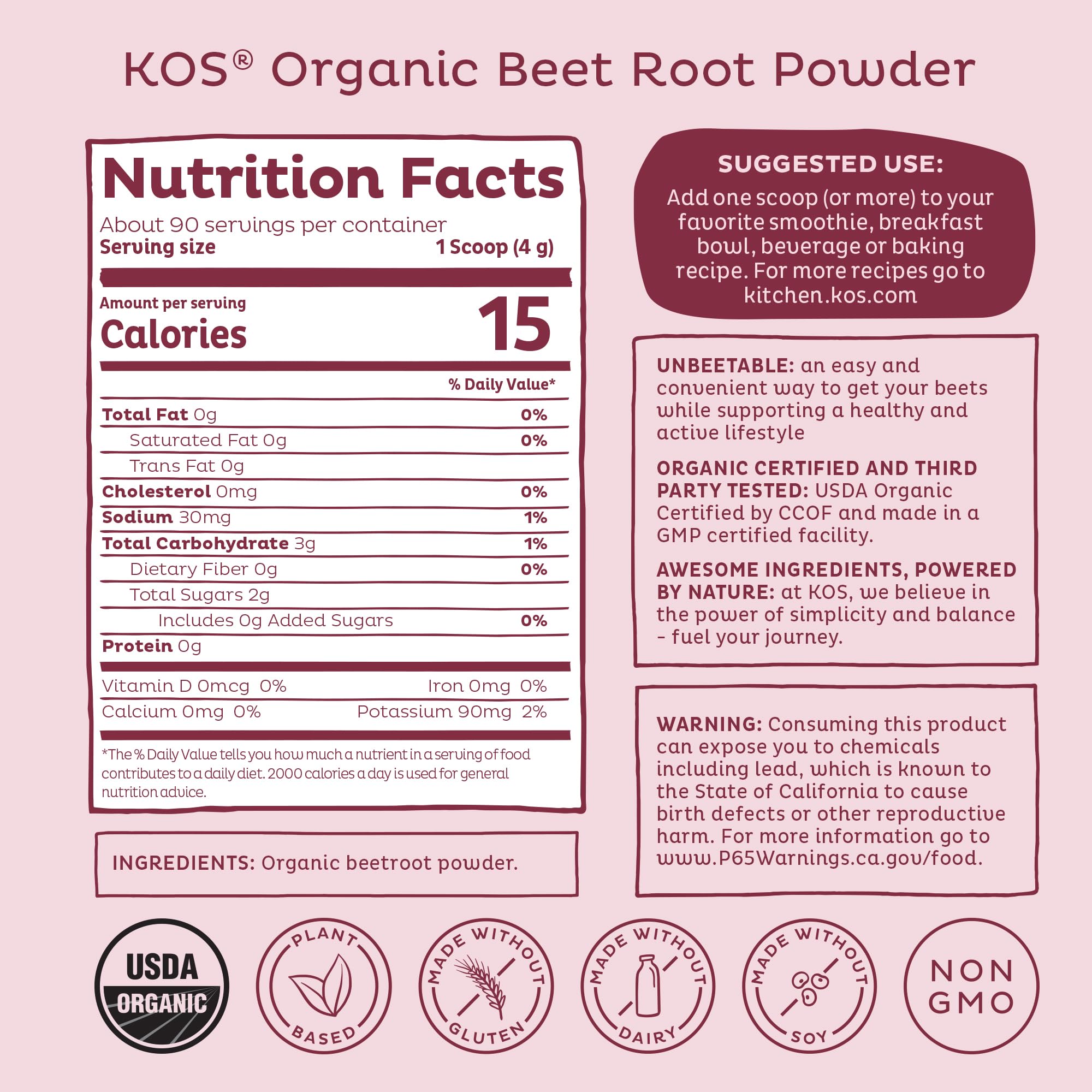 KOS Organic Beet Root Powder, USDA Organic - Natural Nitric Oxide Booster, Superfood Plant Based Beetroot Antioxidant, Supports Active Lifestyle & Healthy Circulation, KOS buy supplements canada