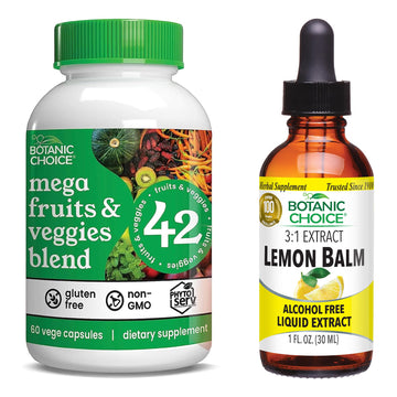 Botanic Choice Mega Fruits and Veggies Blend (60 Capsules) + Lemon Balm Tincture (1 fl oz) Bundle - Energy Balance & Superfood Supplement + Relaxation and Sleep Support Botanic Choice buy supplements canada