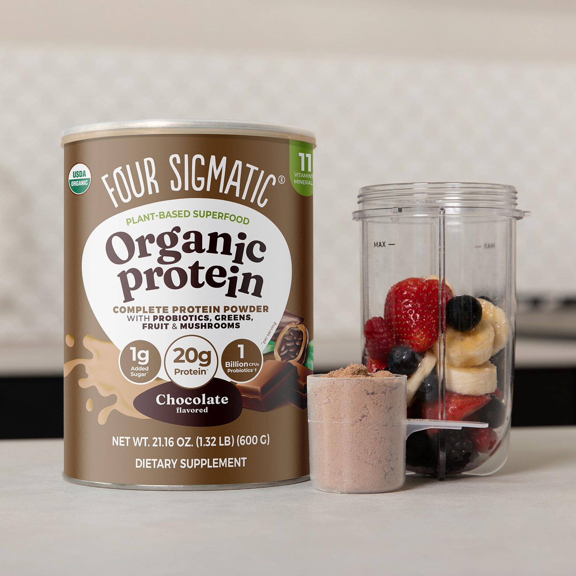 Four Sigmatic Organic Plant-Based Protein Powder | Clean Vegan Protein Elevated with Lion’s Mane, Chaga, Cordyceps and More for Brain Function and Immune Support | Creamy Cacao, 21.16 oz Four Sigmatic buy supplements canada