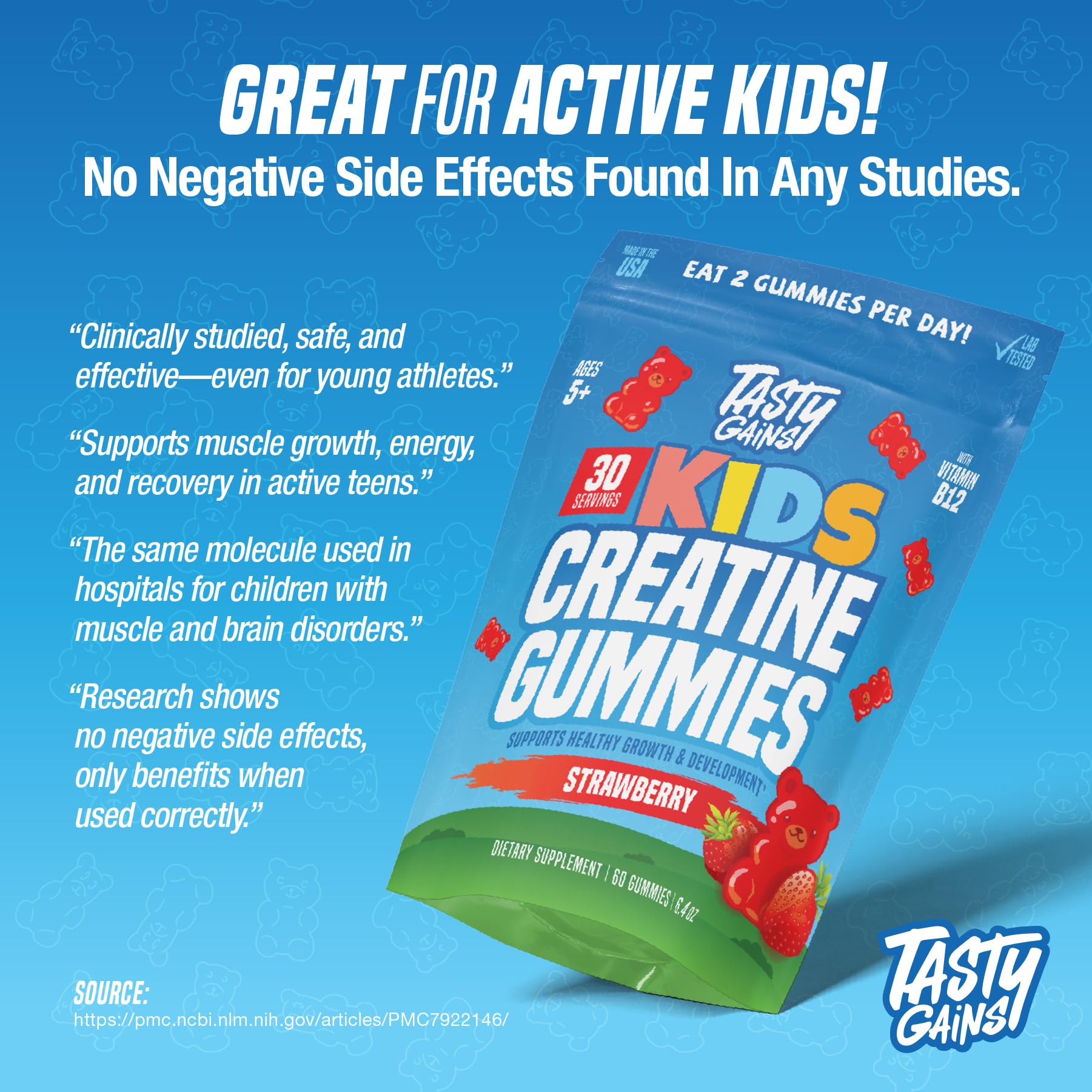 TASTY GAINS Kids & Teen Creatine Gummies with Vitamin B12 for Growth Support, Easy Chew Daily Supplement, Gummy Vitamins for Kids and Teens, Ages 5+ TASTY GAINS buy supplements canada