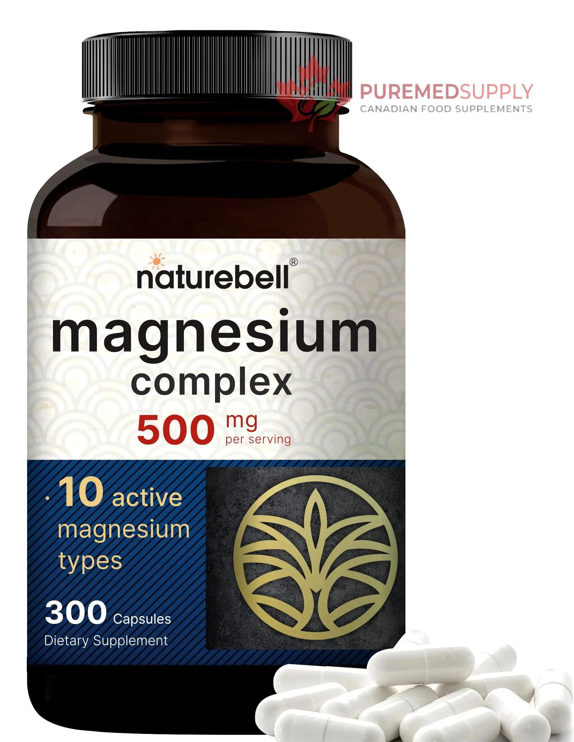 Magnesium Complex 500mg, 300 Capsules | 10-in-1 Magnesium Glycinate, Citrate, Malate & More | Chelated Form for Easy Absorption | Non-GMO NatureBell buy supplements canada