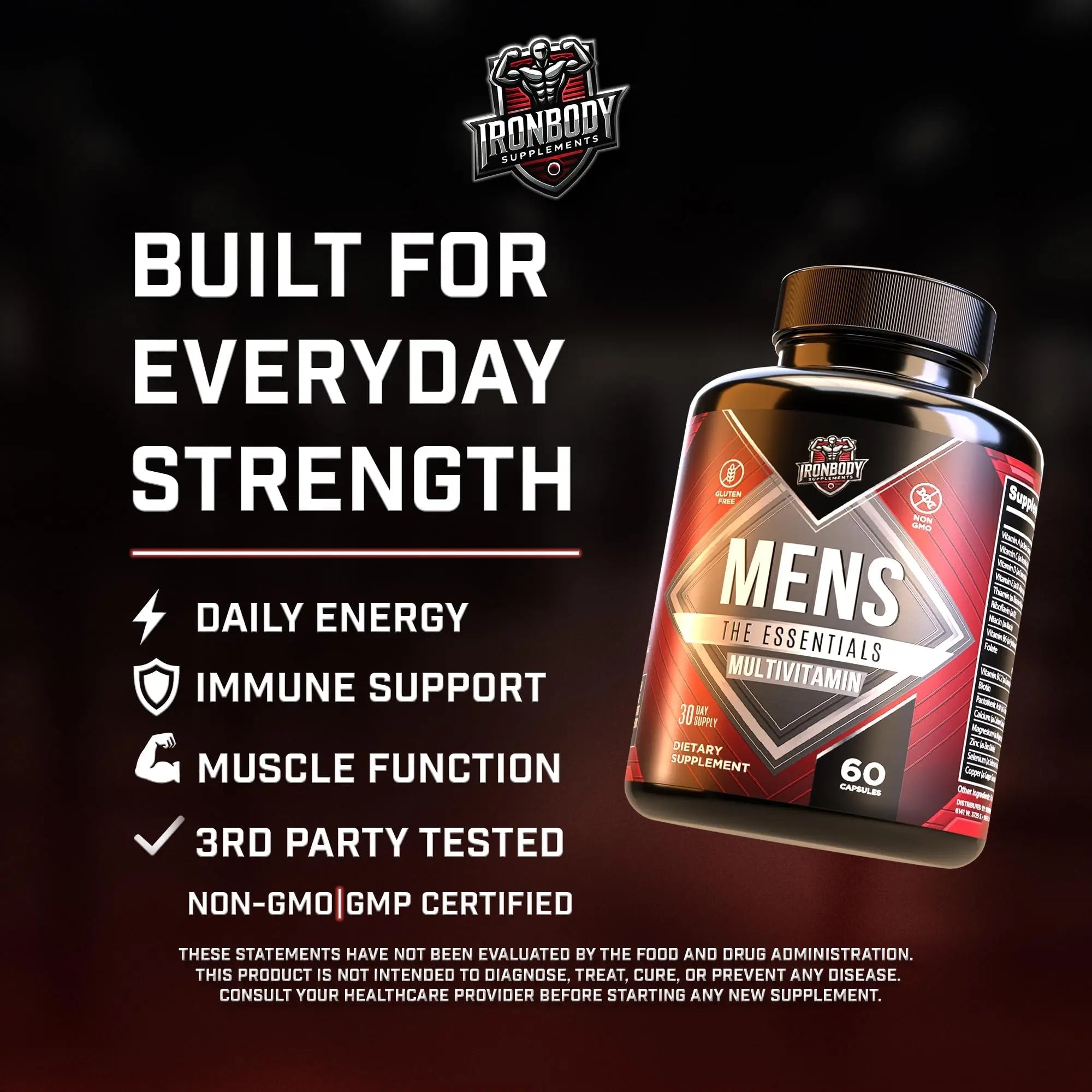 IronBody Supplements, Multivitamin for Men, Vitamins A, B, C, D, E, Zinc. Immune Support, Antioxidant Fruit and Energy Blend. 60 Capsules IronBody Supplements buy supplements canada