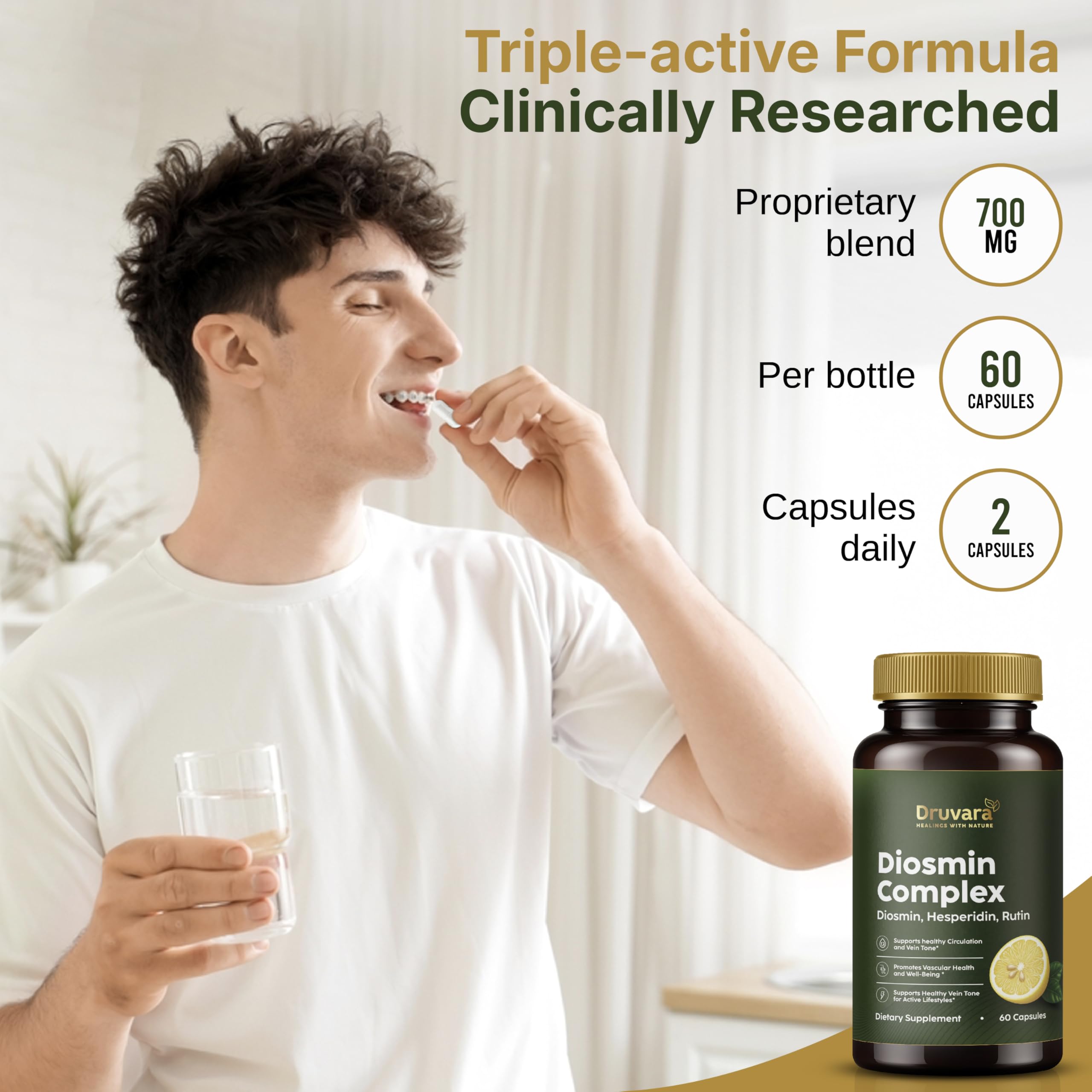 Druvara Diosmin Hesperidin with Rutin & B Vitamins | Vein Support Supplement for Leg Comfort, Healthy Circulation, Vein Strength & Improved Mobility - 60 Capsules Druvara buy supplements canada