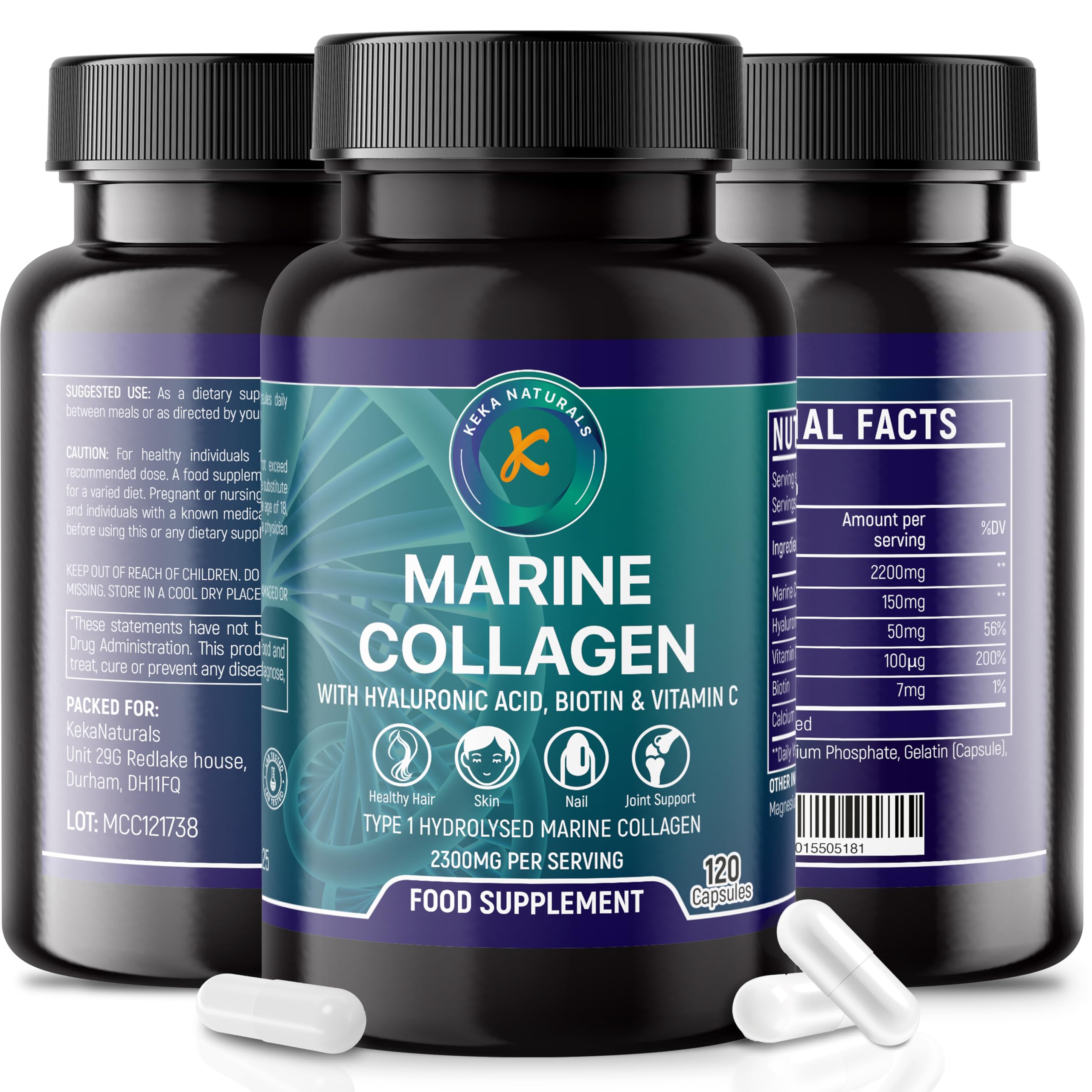 Hydrolysed Marine Collagen Peptides 2300mg - Enhanced with Hyaluronic Acid & Vitamin C Keka Naturals buy supplements canada