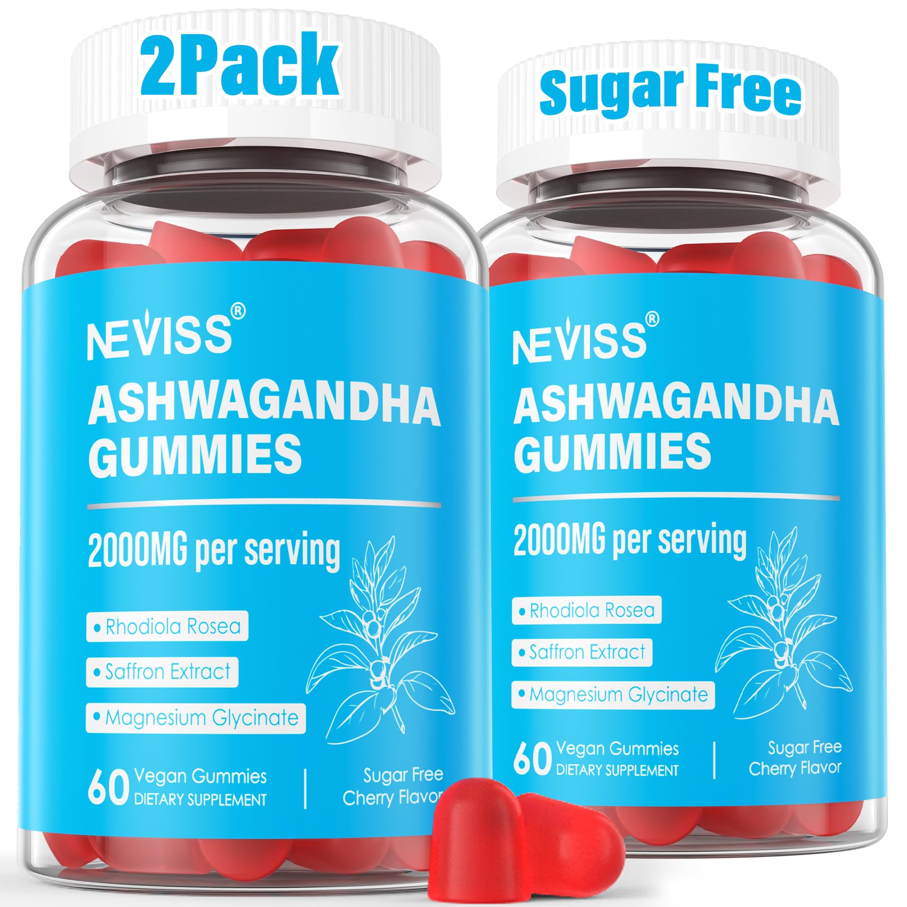 Ashwagandha Gummies, Magnesium Glycinate Gummies 2000mg for Adults, Vitamin B6, Zinc, Rhodiola Rosea, Lemon Balm, Relaxation Support, Natural Zzz, Brain, Muscle, Stamina, Energy, Sugar Free NEVISS buy supplements canada