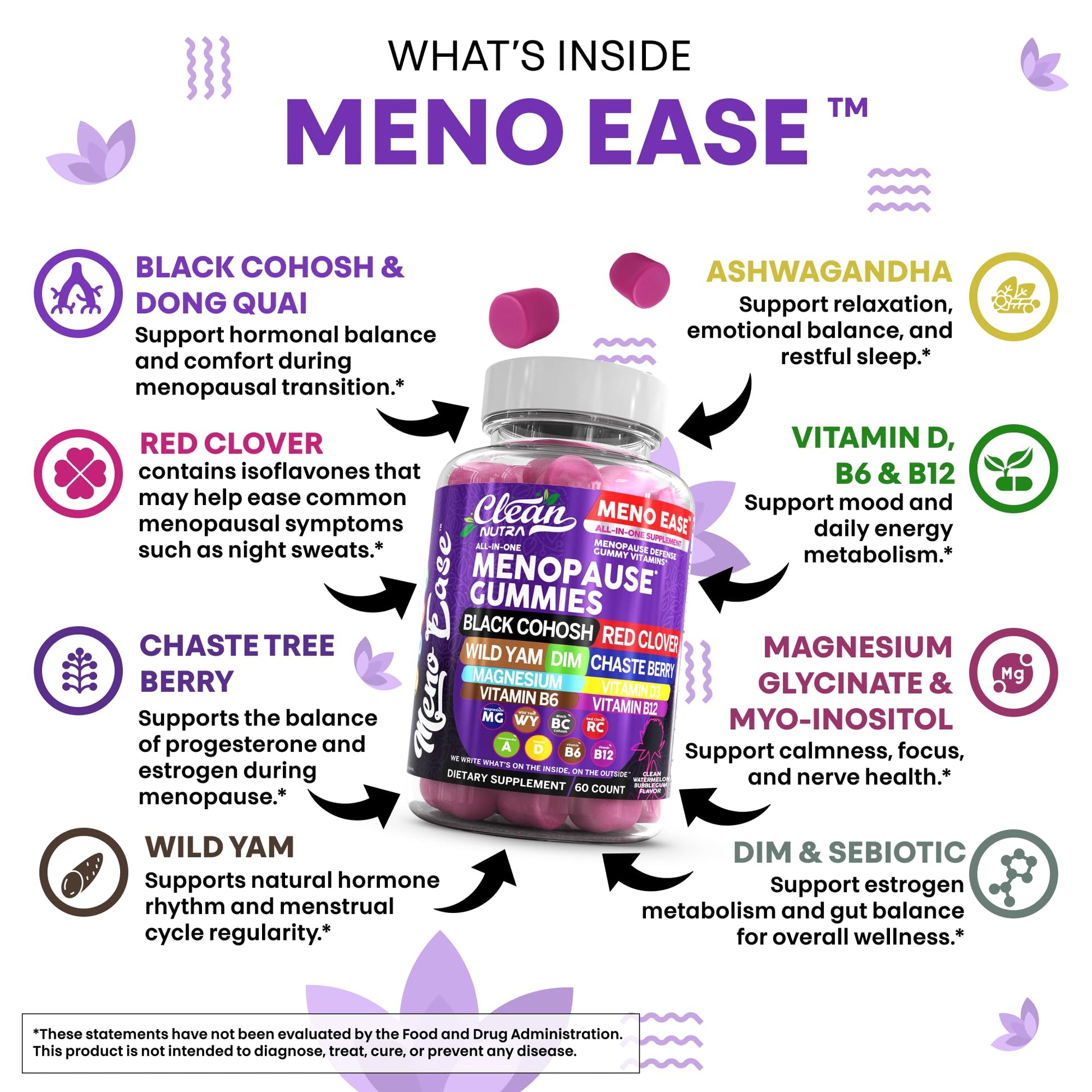 Menopause Supplement for Women Gummies with Black Cohosh, Wild Yam, DIM, Magnesium, Red Clover Chasteberry for Hormone Balance Relief Night Sweats Mood Plus Bergamot, Vitamin D3, Vitamin B6 B12 Clean Nutraceuticals buy supplements canada