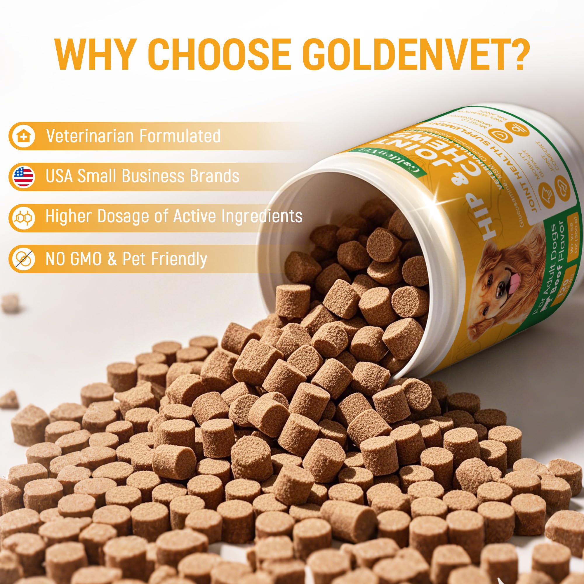 Hip and Joint Chews for Senior Dogs with Glucosamine HCL, Chondroitin, Green-lipped Mussel, Ashwagandha for Anti Inflammatory, Mobility Support, Muscle Maintenance, Joint Comfort 120 Ct GOLDENVET buy supplements canada
